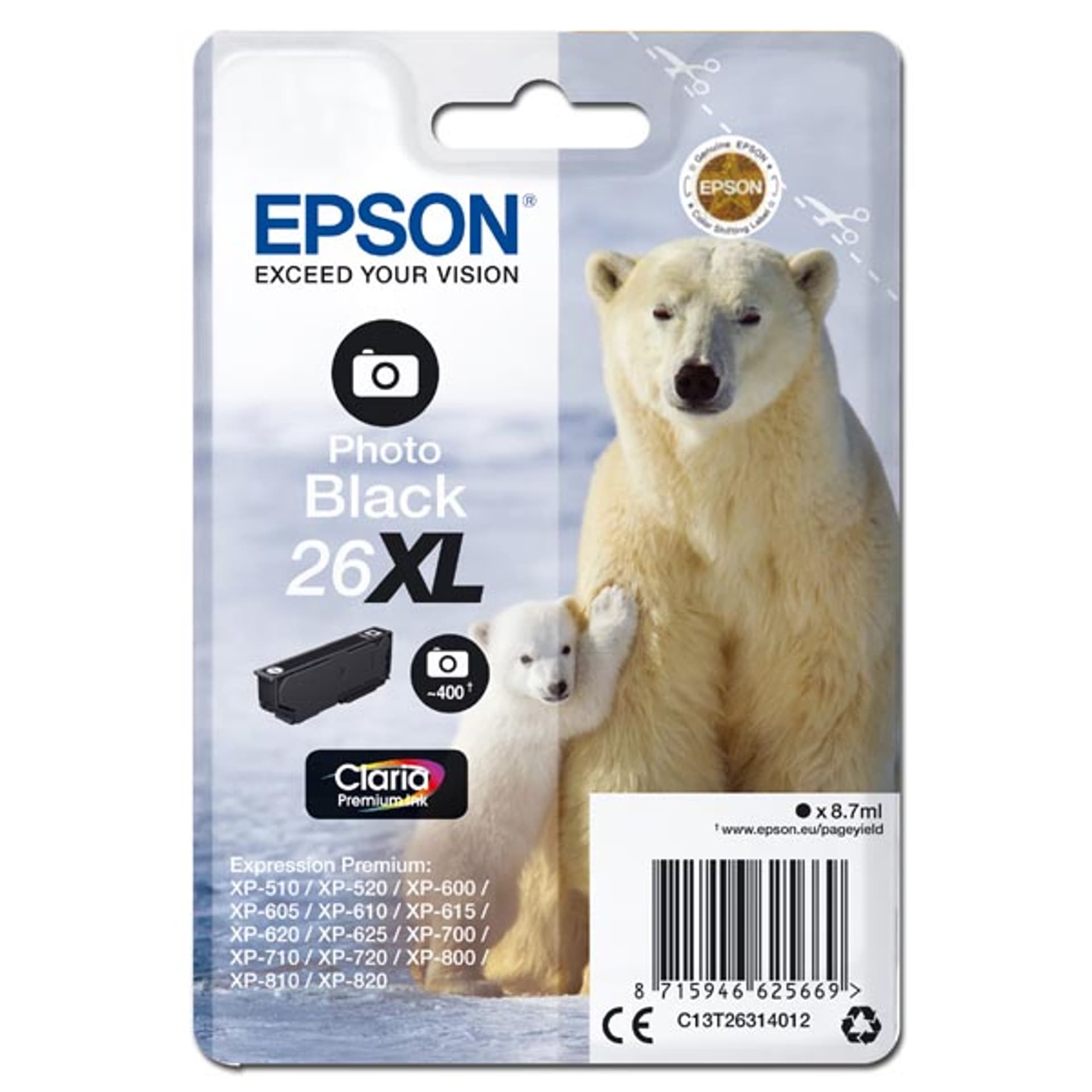

Epson oryginalny ink / tusz C13T26314012, T263140, 26XL, photo black, 8,7ml, Epson Expression Premium XP-800, XP-700, XP-600