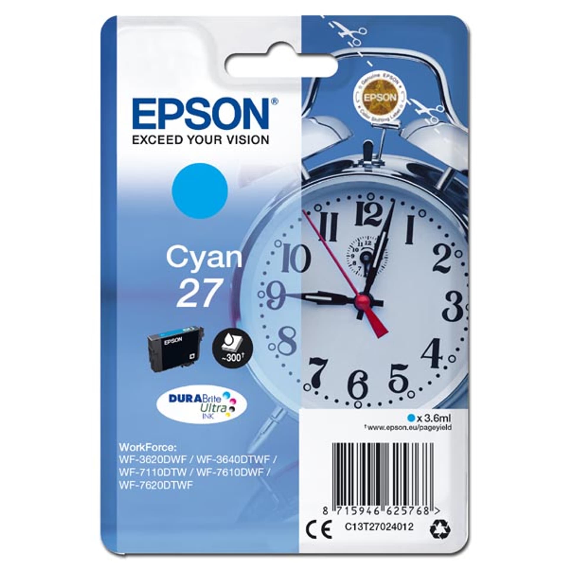 

Epson oryginalny ink / tusz C13T27024012, 27, cyan, 3,6ml, Epson WF-3620, 3640, 7110, 7610, 7620