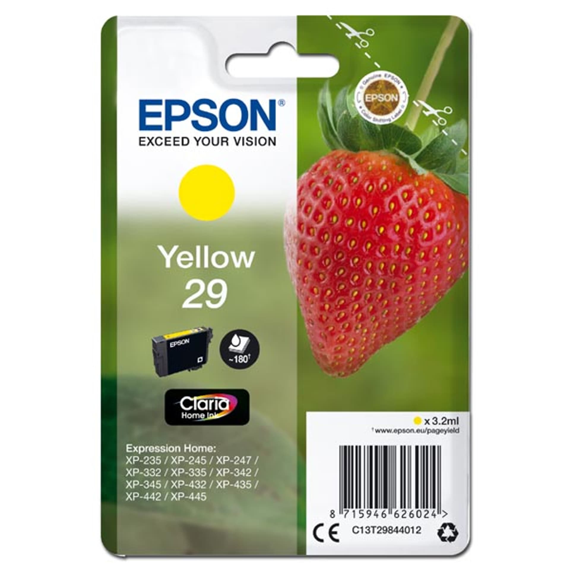 

Epson oryginalny ink / tusz C13T29844012, T29, yellow, 3,2ml, Epson Expression Home XP-235,XP-332,XP-335,XP-432,XP-435