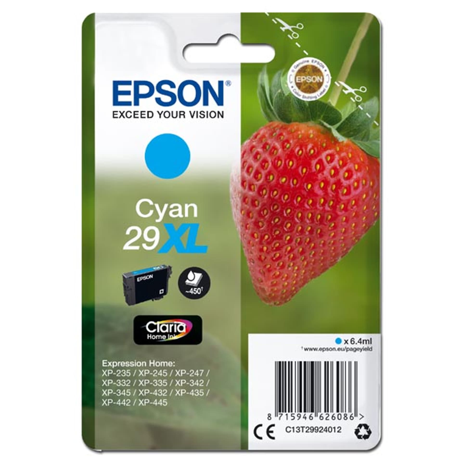 

Epson oryginalny ink / tusz C13T29924012, T29XL, cyan, 6,4ml, Epson Expression Home XP-235,XP-332,XP-335,XP-432,XP-435