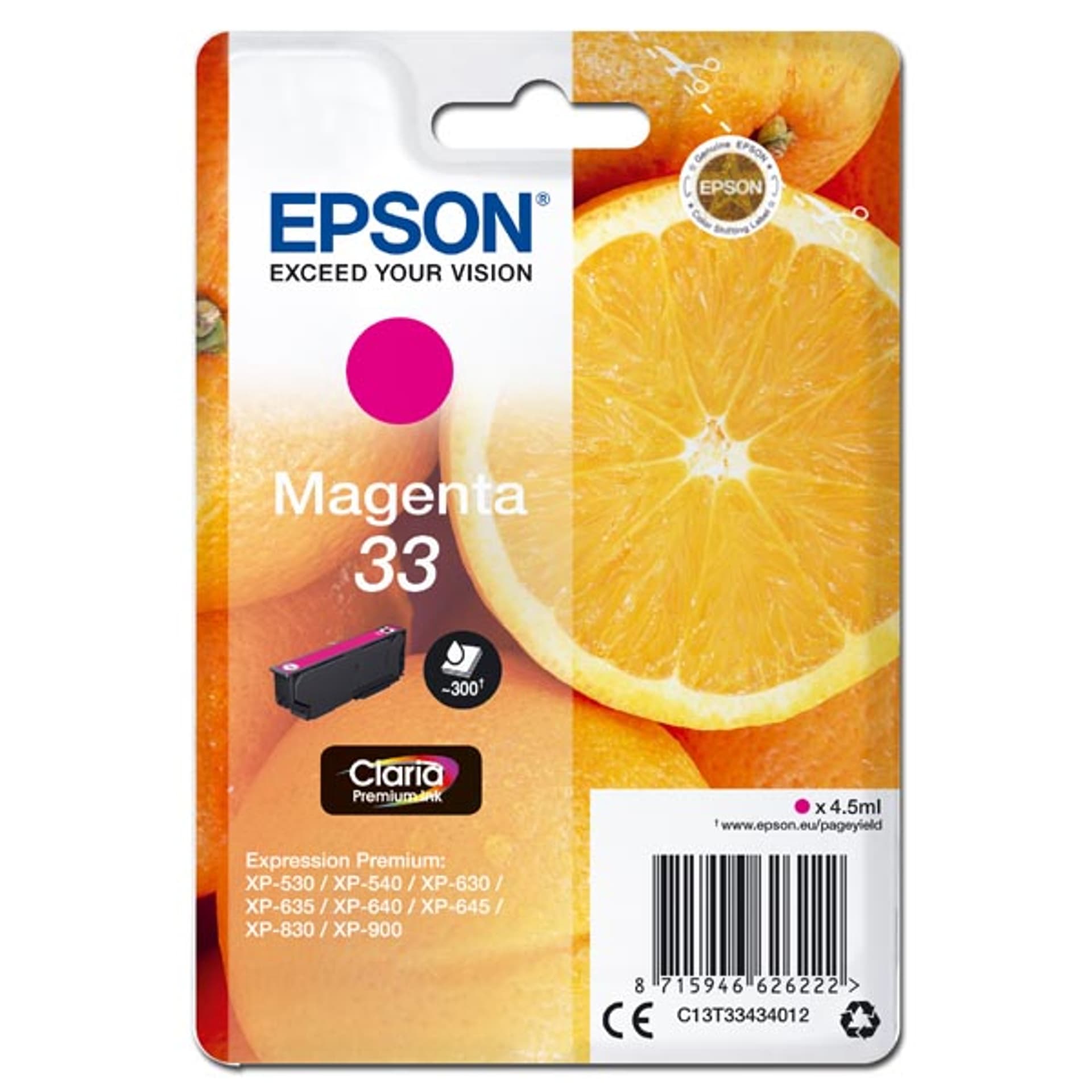

Epson oryginalny ink / tusz C13T33434012, T33, magenta, 4,5ml, Epson Expression Home a Premium XP-530,630,635,830
