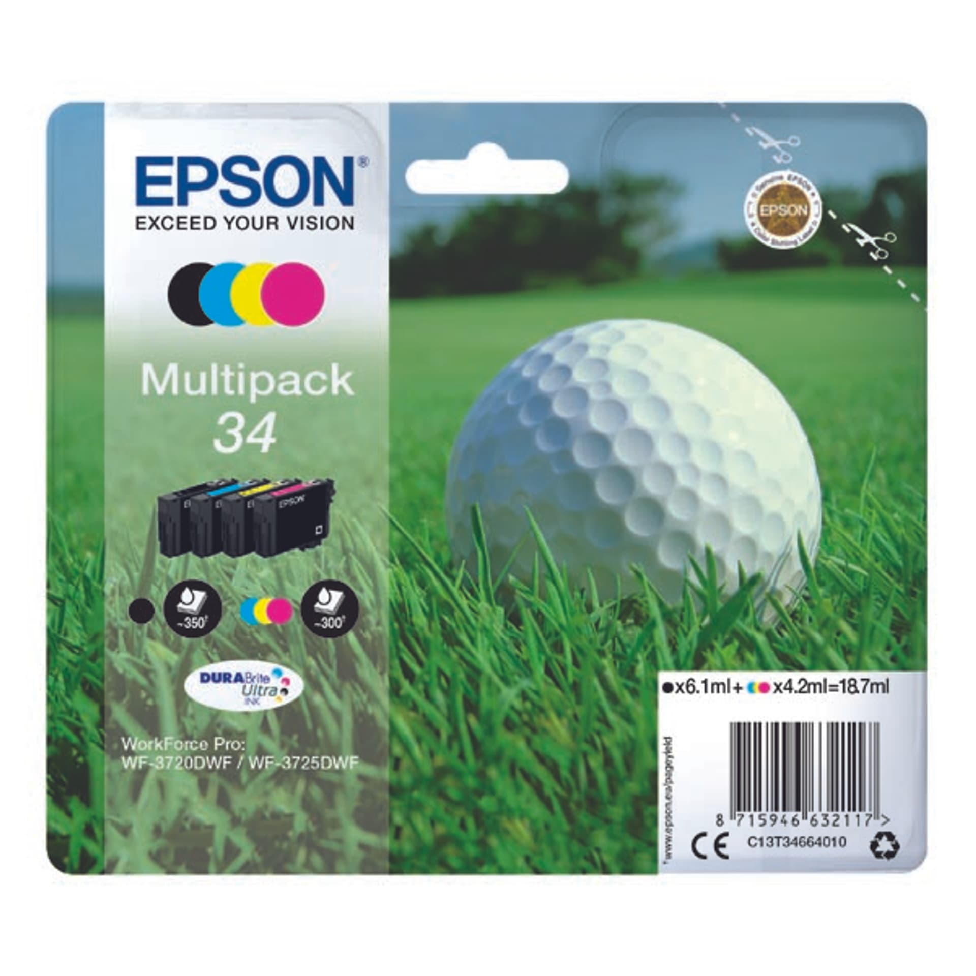 

Epson oryginalny ink / tusz C13T34664010, T346640, CMYK, 18.7ml, Epson WF-3720DWF, 3725DWF