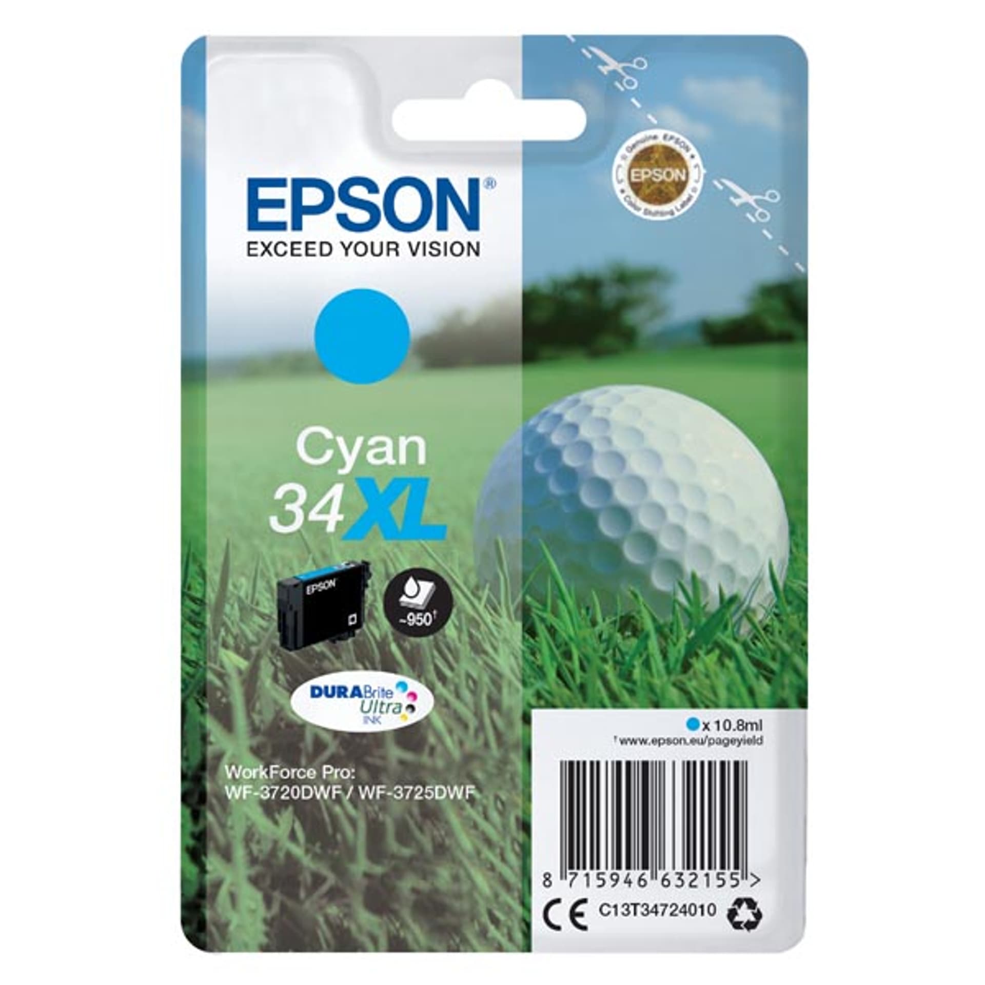 

Epson oryginalny ink / tusz C13T34724010, T347240, 34XL, cyan, 10.8ml, Epson WF-3720DWF, 3725DWF