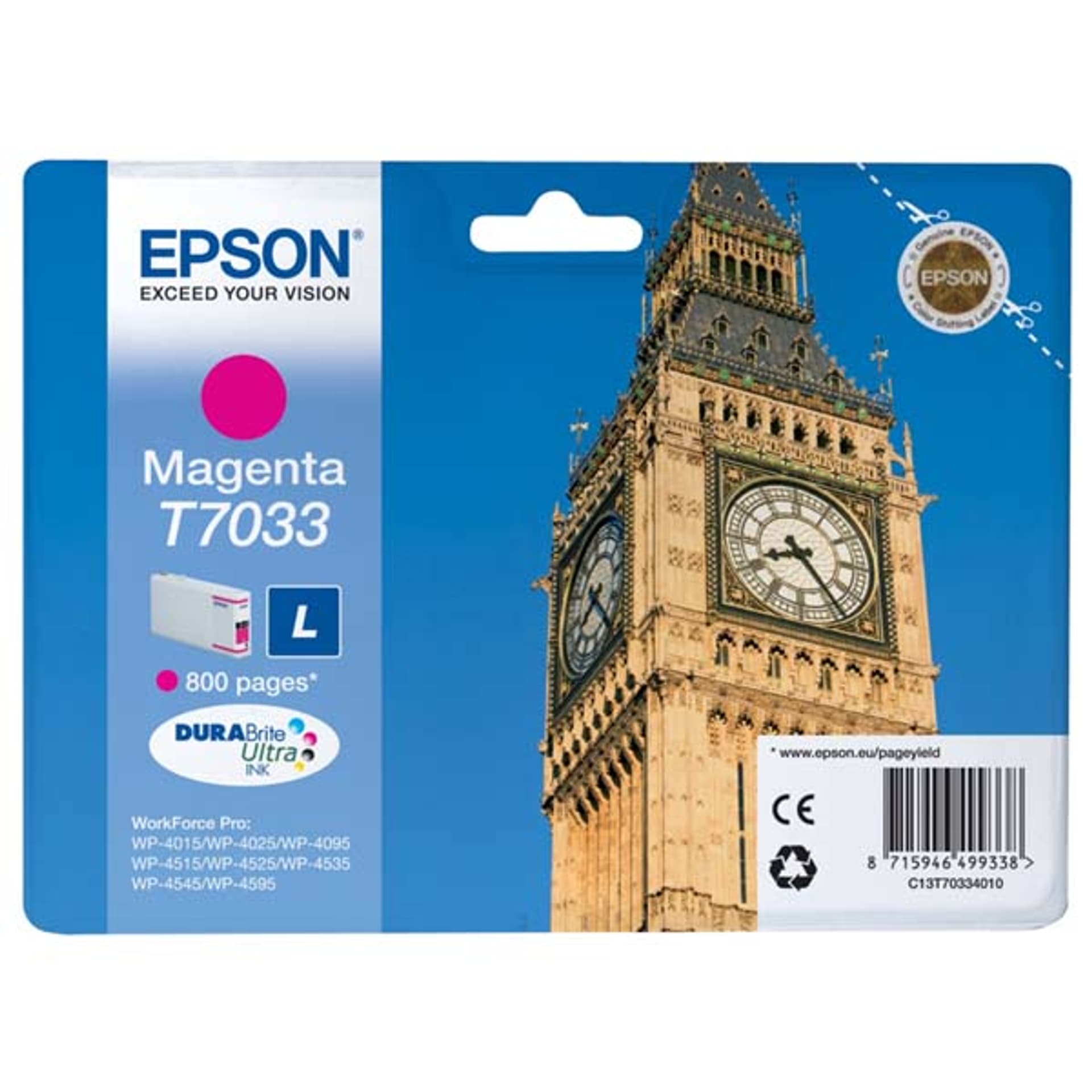 

Epson oryginalny ink / tusz C13T70334010, L, magenta, 800s, Epson WorkForce Pro WP4000, 4500 series