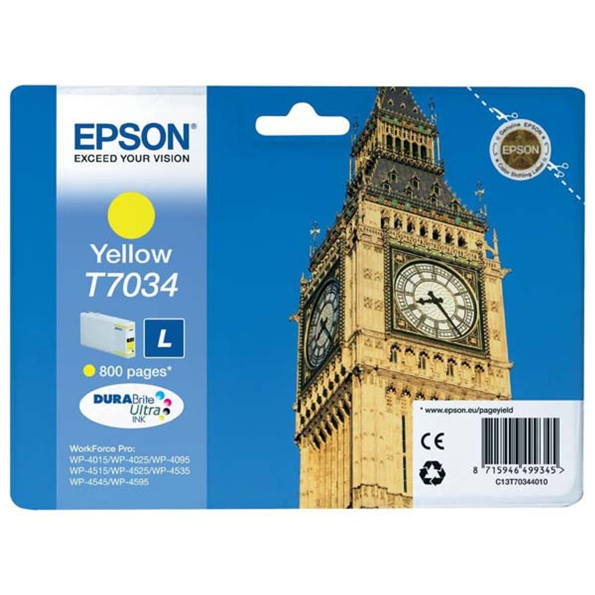 

Epson oryginalny ink / tusz C13T70344010, L, yellow, 800s, Epson WorkForce Pro WP4000, 4500 series