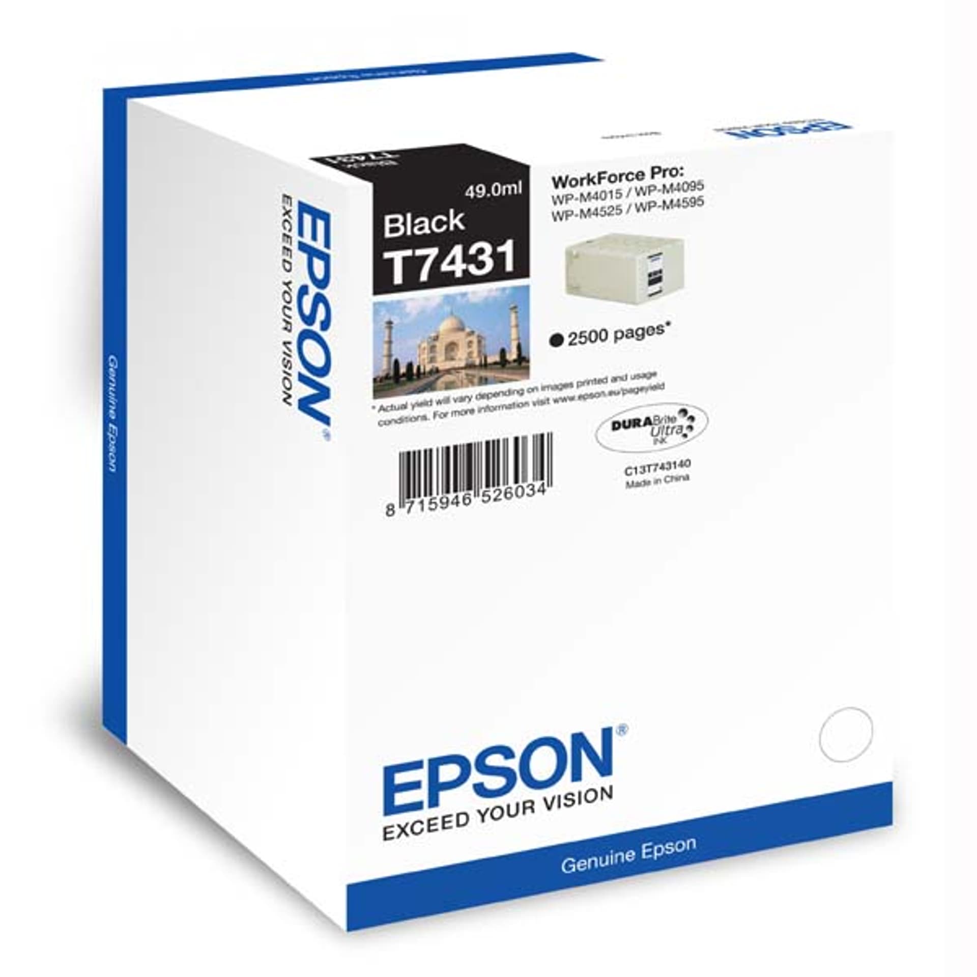 

Epson oryginalny ink / tusz C13T74314010, black, 2500s, 49ml, Epson WorkForce Pro WP-M4525 DNF, WP-M4015 DN