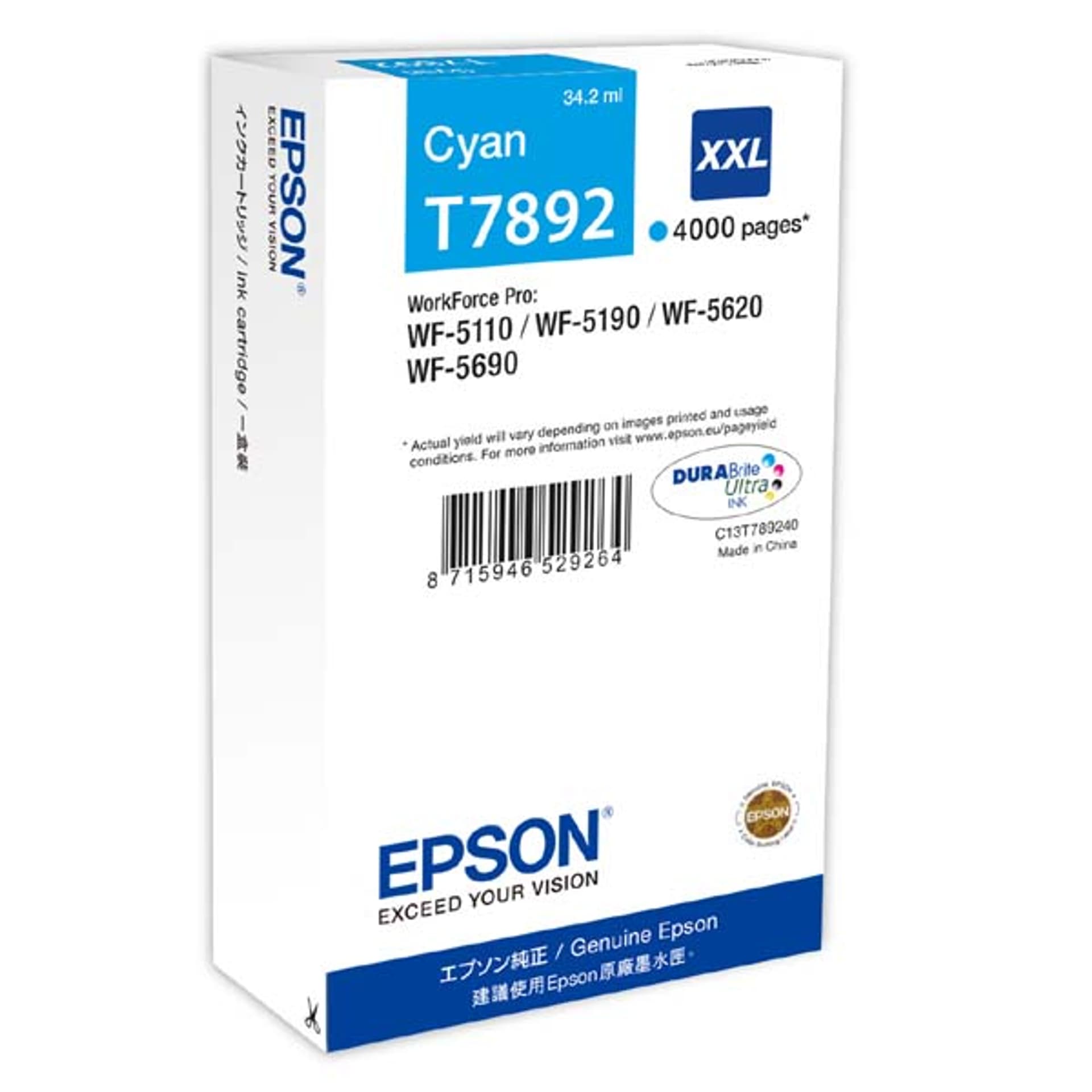 

Epson oryginalny ink / tusz C13T789240, T789, XXL, cyan, 4000s, 34ml, 1szt, Epson WorkForce Pro WF-5620DWF, WF-5110DW, WF-5690DWF