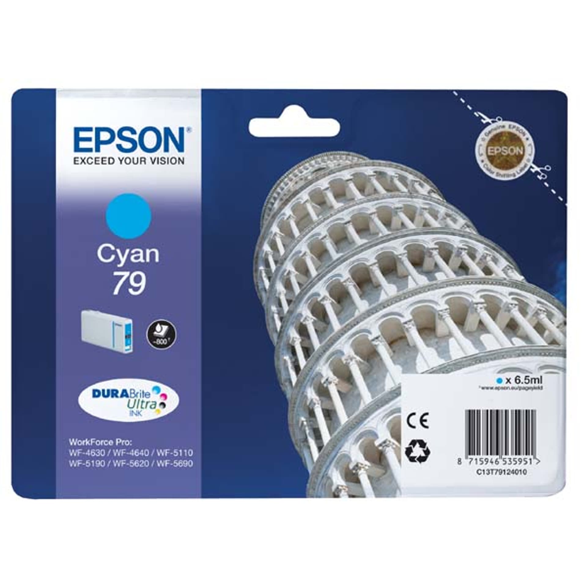 

Epson oryginalny ink / tusz C13T79124010, 79, L, cyan, 800s, 7ml, 1szt, Epson WorkForce Pro WF-5620DWF, WF-5110DW, WF-5690DWF
