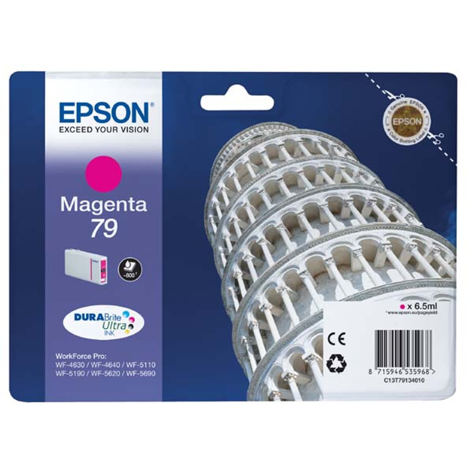 

Epson oryginalny ink / tusz C13T79134010, 79, L, magenta, 800s, 7ml, 1szt, Epson WorkForce Pro WF-5620DWF, WF-5110DW, WF-5690DWF