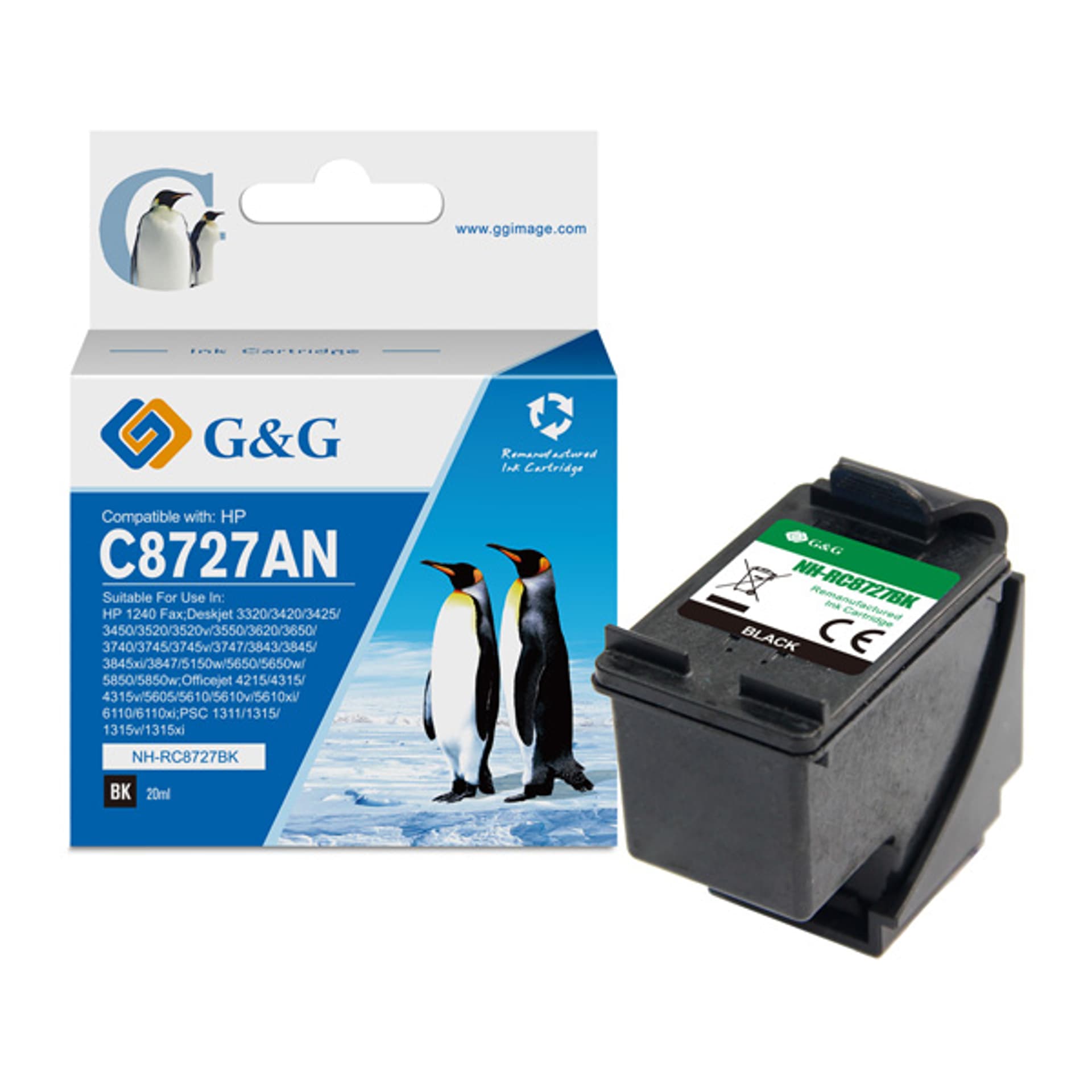

G&G kompatybilny ink / tusz z C8727A, HP 27, black, 20ml, ml NH-R8727BK, dla HP DeskJet 3320/3325/3420/3425/3550/3647/3650