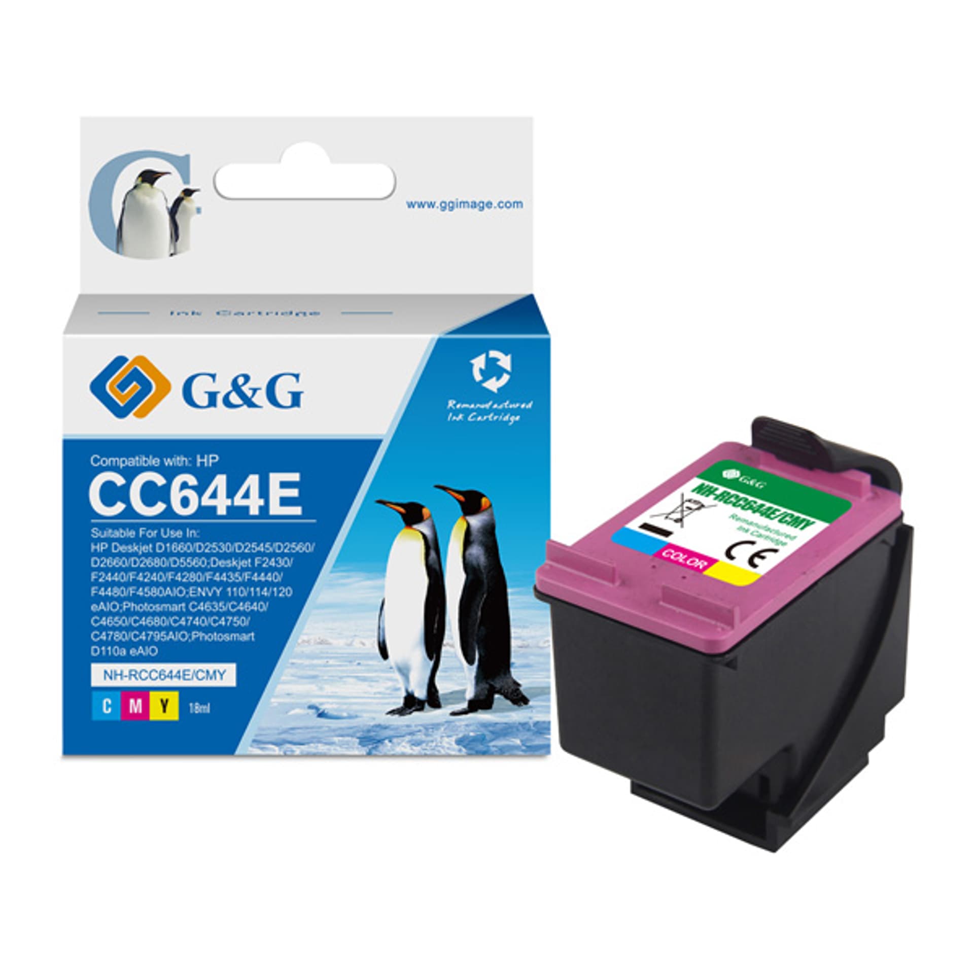 

G&G kompatybilny ink / tusz z CC644EE, HP 300XL, color, 18ml, ml NH-RC644C/M/Y, dla HP Deskjet D1660, Deskjet D1663, D2500, D2530,