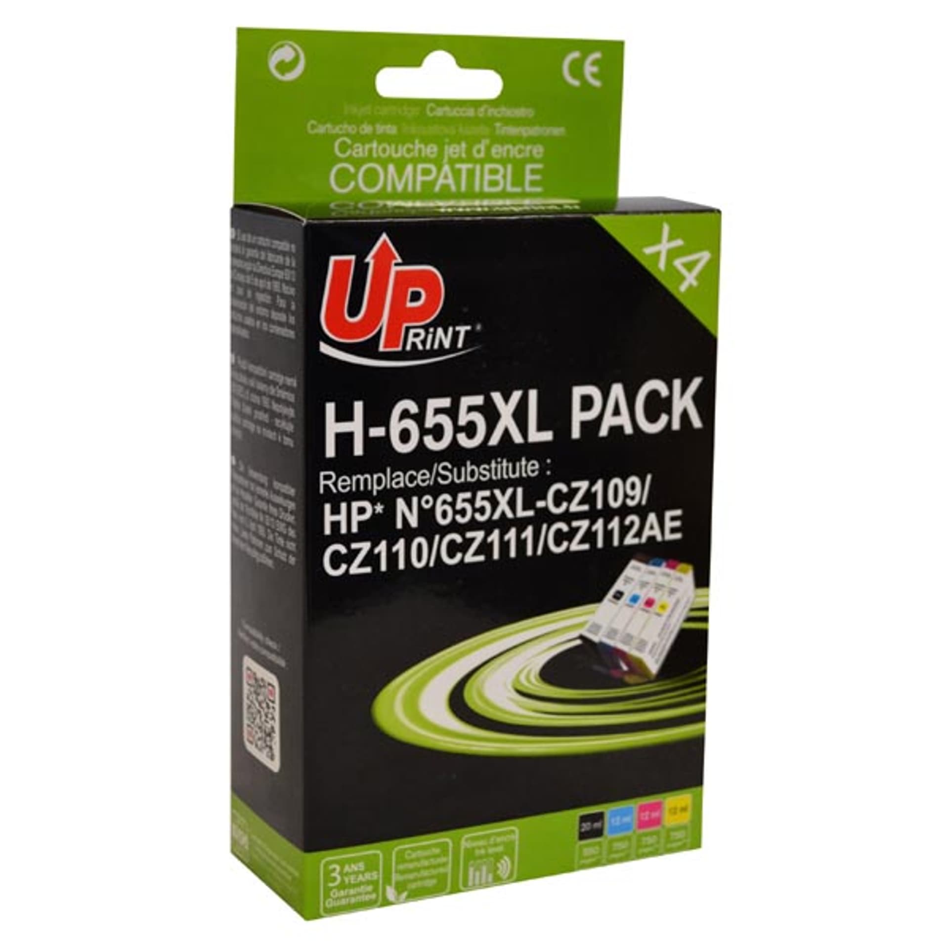 

UPrint kompatybilny ink / tusz z CZ109AE, CZ110AE, CZ111AE, CZ112AE, HP 655, black, 550+3x750s, 20+3x12ml, H-655XL PACK, dla HP De