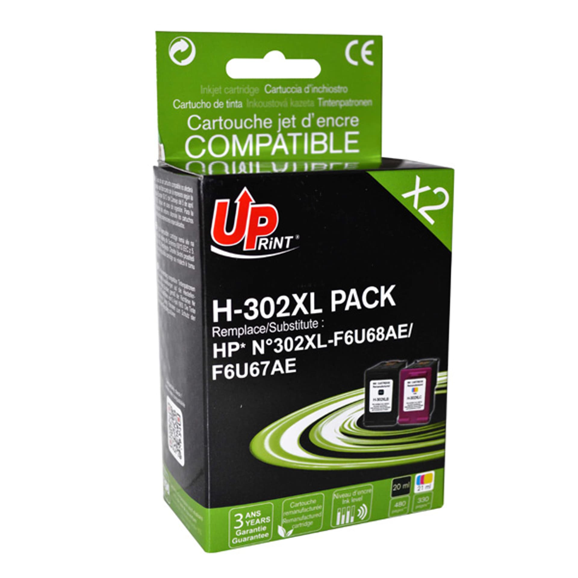 

UPrint kompatybilny ink / tusz z F6U68AE, F6U67AE, HP 302XL, black+color, 600+400s, 20+18ml, H-302XL BK/CL PACK, dla HP OJ 3830,38