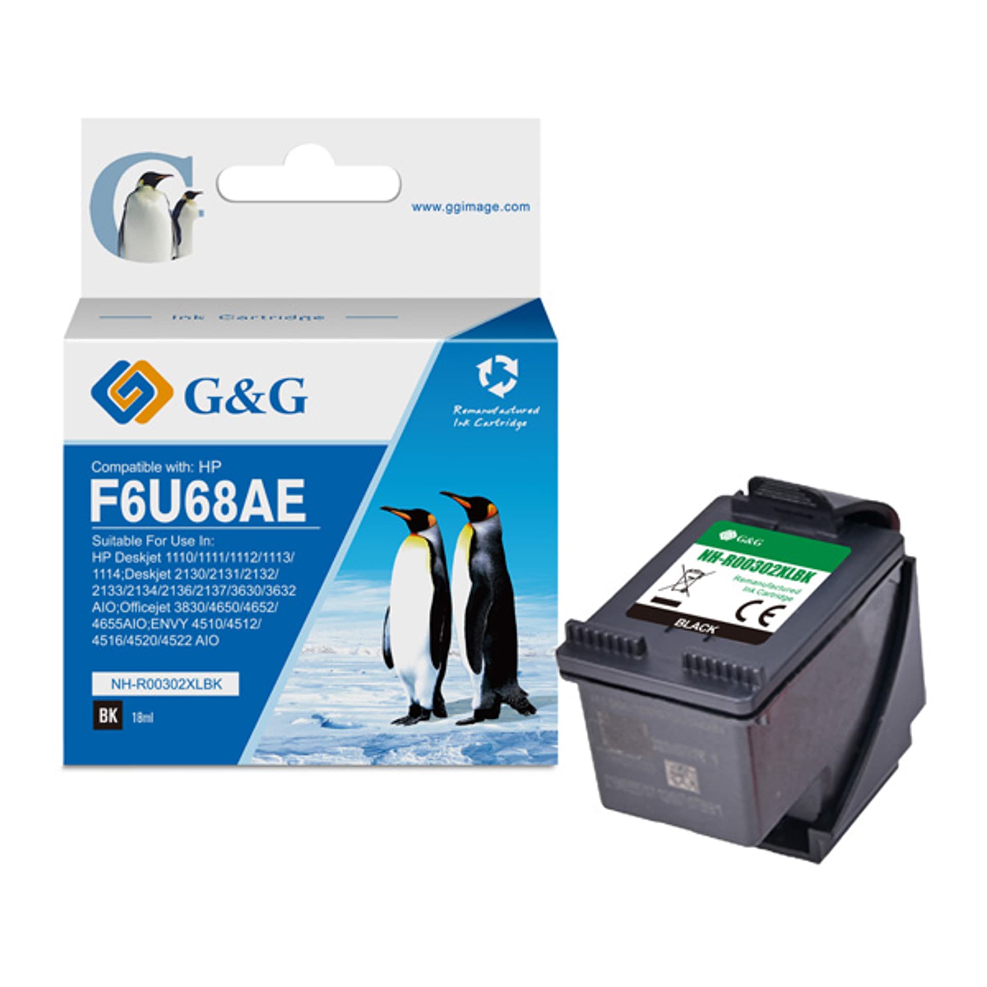 

G&G kompatybilny ink / tusz z F6U68AE, HP 302XL, black, 18ml, ml NH-R302XLBK, dla HP Deskjet 1110, 2130, 3630, 3632