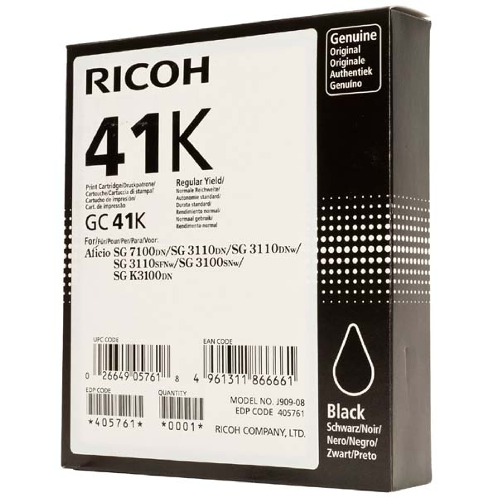 

Ricoh oryginalny wkład żelowy 405761, black, 2500s, GC41HK, Ricoh AFICIO SG 3100, SG 3110DN, 3110DNW