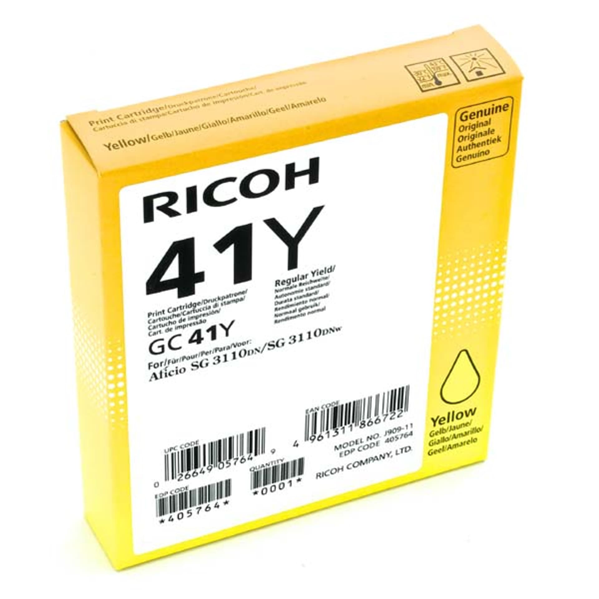 

Ricoh oryginalny wkład żelowy 405764, yellow, 2200s, GC41HY, Ricoh AFICIO SG 3100, SG 3110DN, 3110DNW