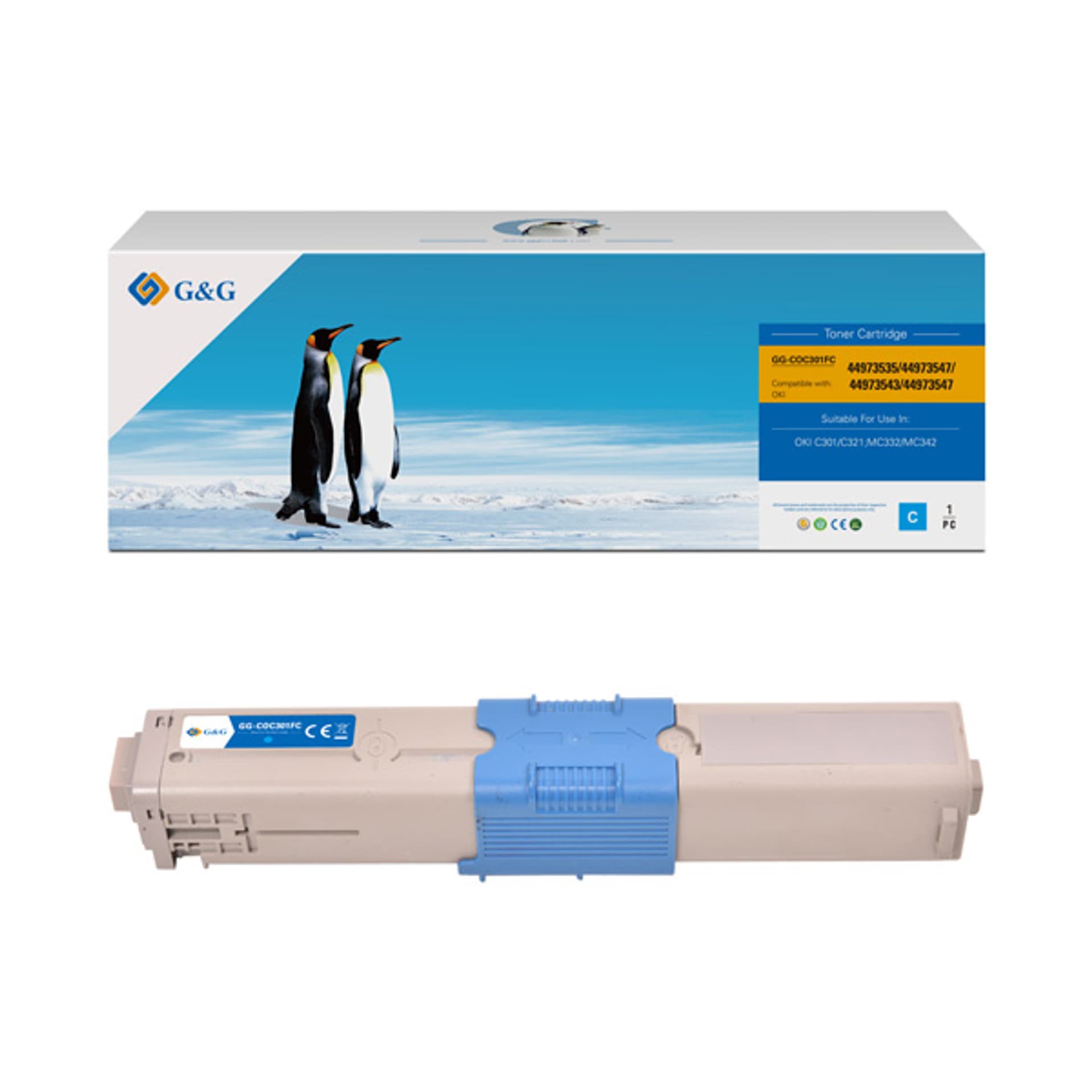 

G&G kompatybilny toner z NT-COC301FC, 44973535, cyan, 1500s, dla OKI C301, C321, MC332, MC342, N