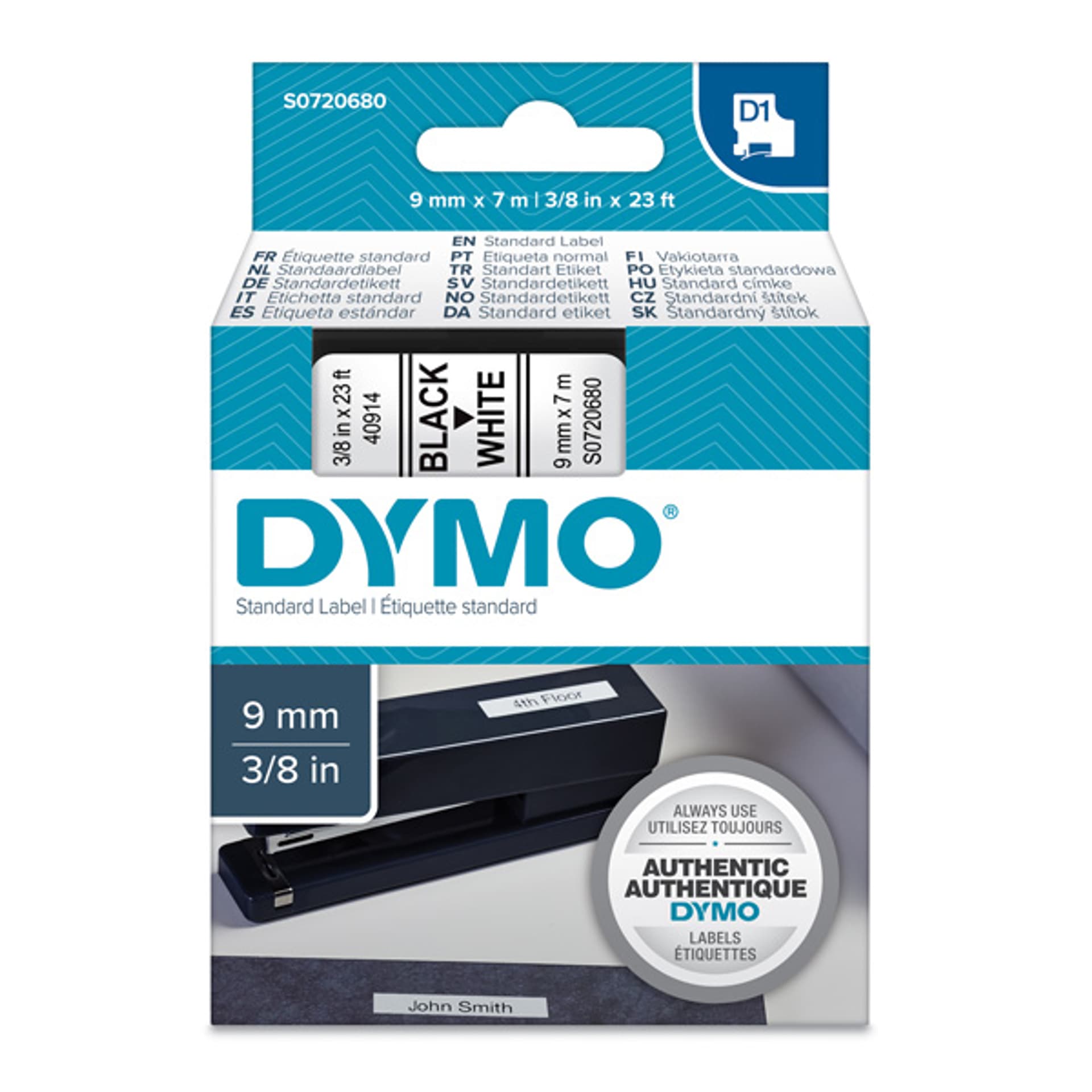 

Dymo oryginalny taśma do drukarek etykiet, Dymo, 40913, S0720680, czarny druk/biały podkład, 7m, 9mm, D1