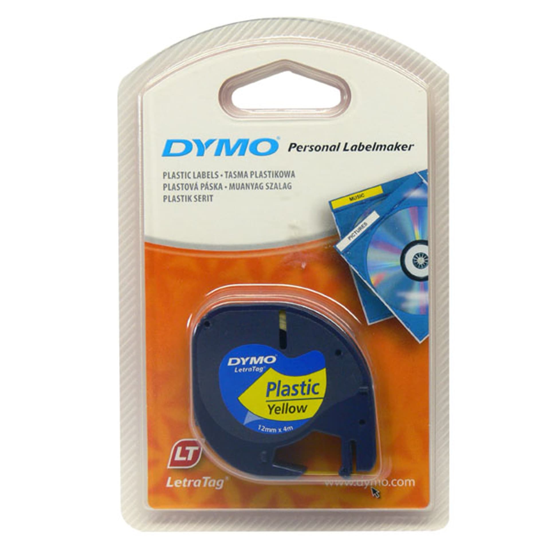 

Dymo oryginalny taśma do drukarek etykiet, Dymo, 59423, S0721620, czarny druk/żółty podkład, 4m, 12mm, LetraTag taśma plastikowa