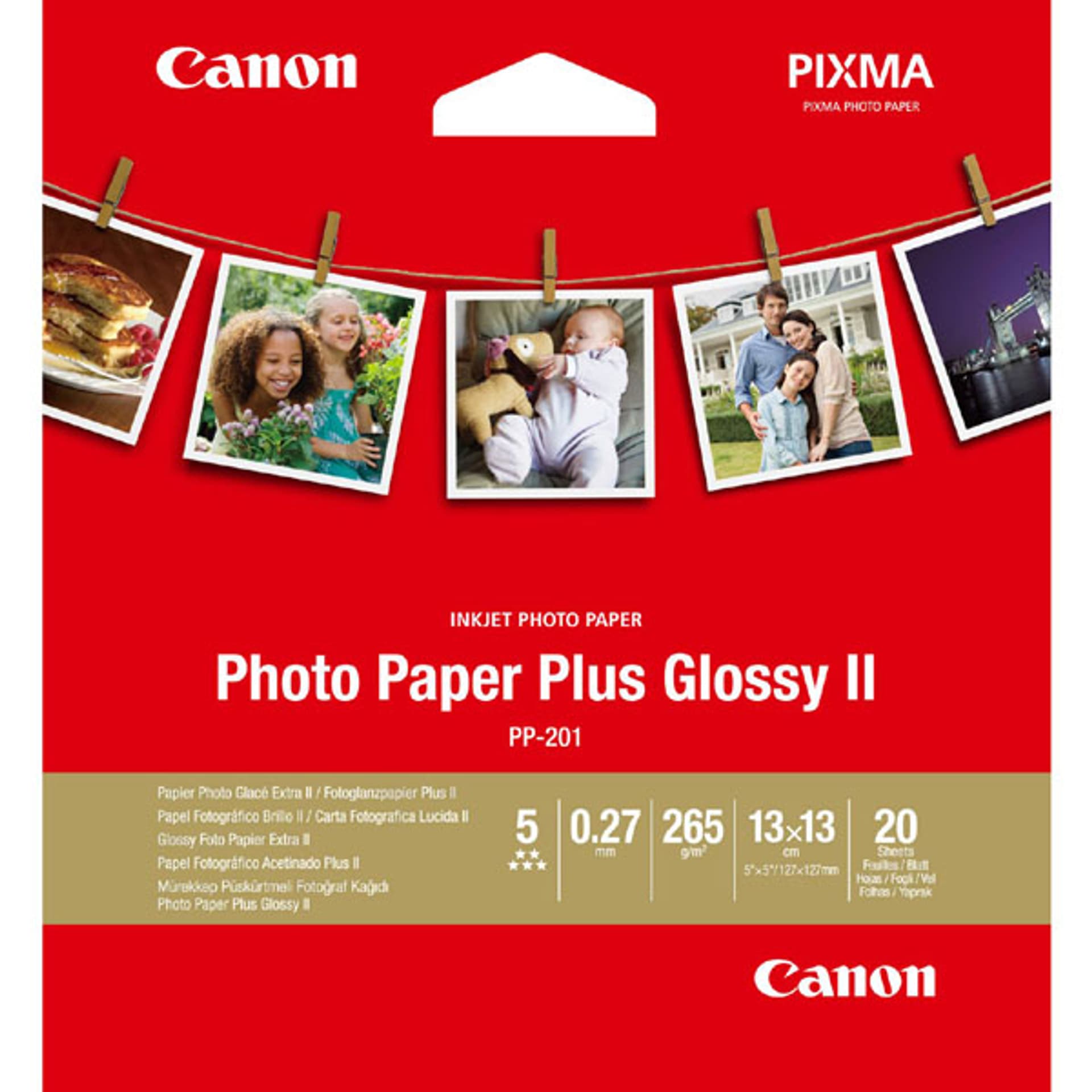 

Canon Photo Paper Plus Glossy II, PP-201, foto papier, połysk, 2311B060, biały, 13x13cm, 5x5", 265 g/m2, 20 szt., atrament