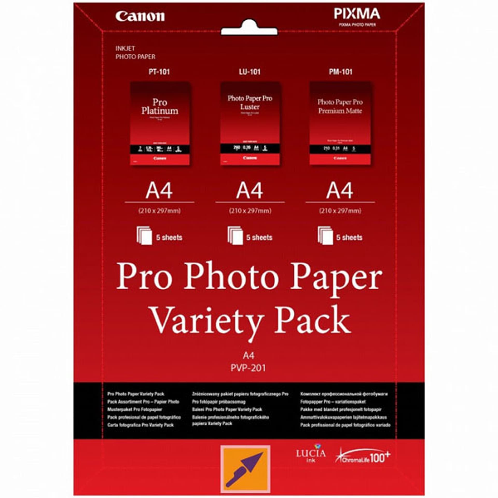 

Canon Photo Paper Pro Variety Pack PVP-201, PVP-201, foto papier, 5x matowy PM-101, 5x glossy PT-101, 5x LU-101 typ połysk, 6211B0