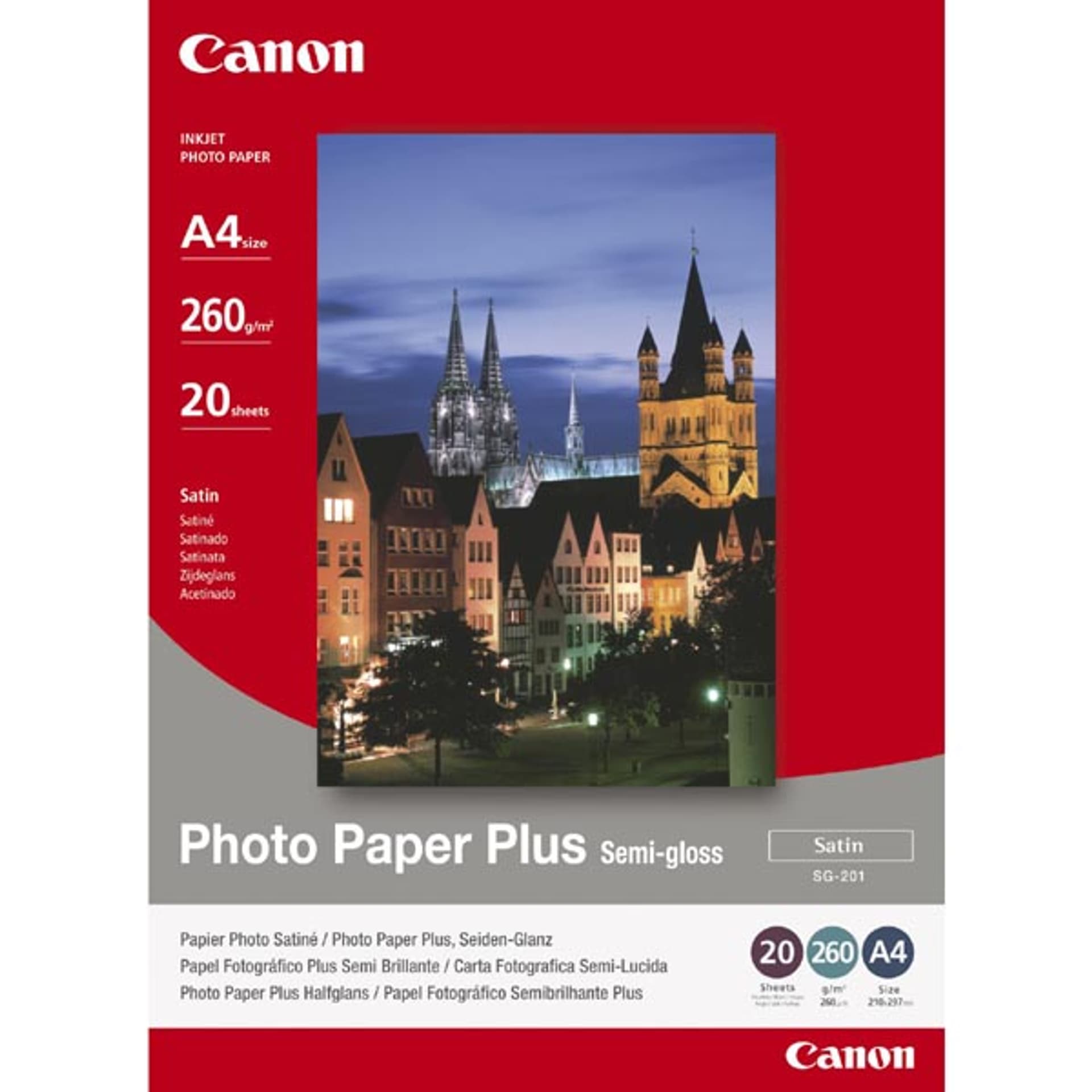 

Canon Photo Paper Plus Semi-G, SG-201, foto papier, półpołysk, satynowy typ 1686B018, biały, 20x25cm, 8x10", 260 g/m2, 20 szt., at