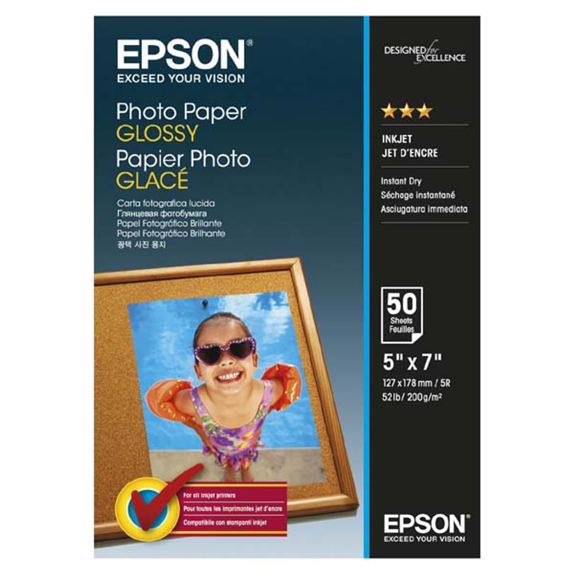 

Epson Glossy Photo Paper, C13S042545, foto papier, połysk, biały, 13x18cm, 200 g/m2, 50 szt., atrament