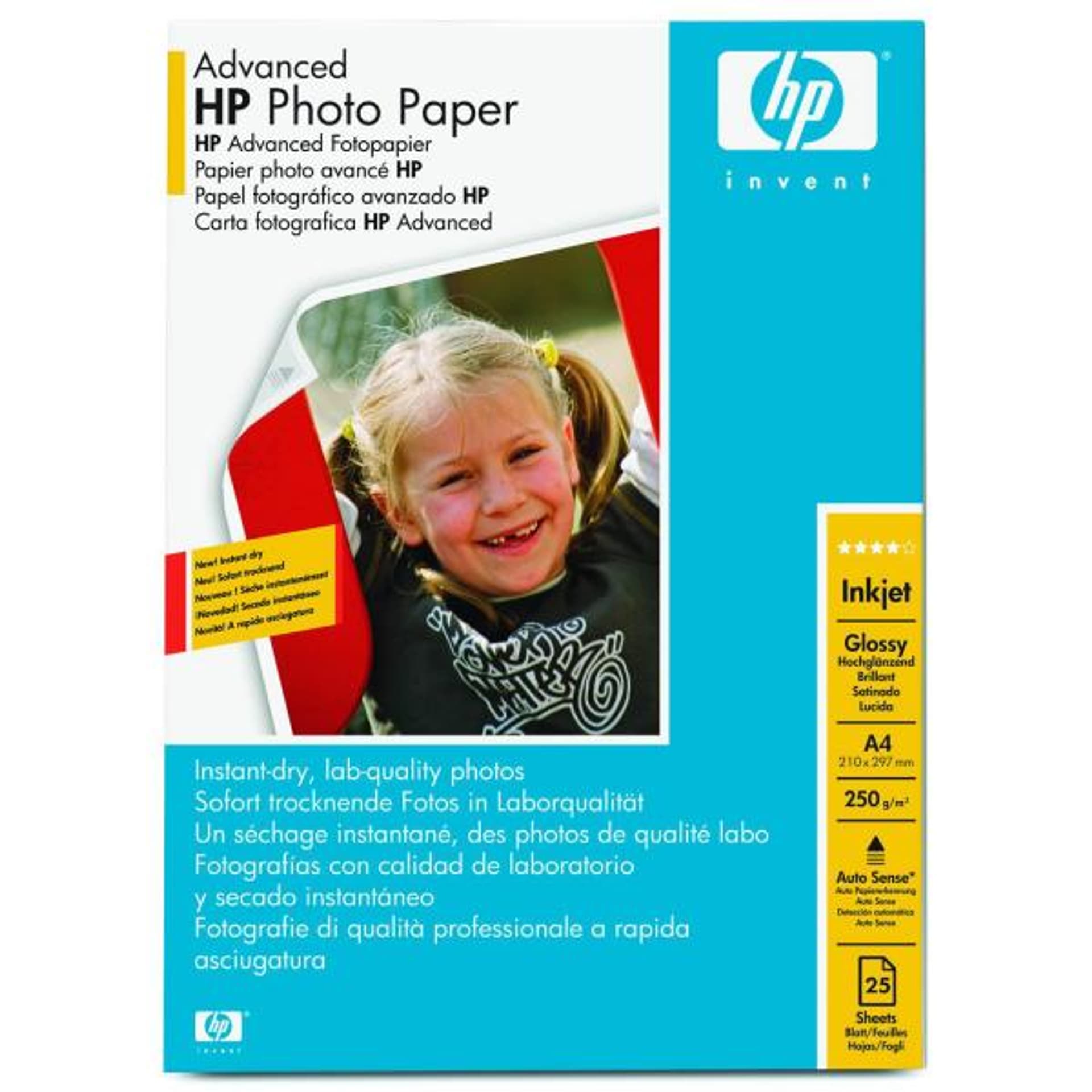 

HP Advanced Glossy Photo Pa, Q5456A, foto papier, połysk, zaawansowany typ biały, A4, 250 g/m2, 25 szt., atrament