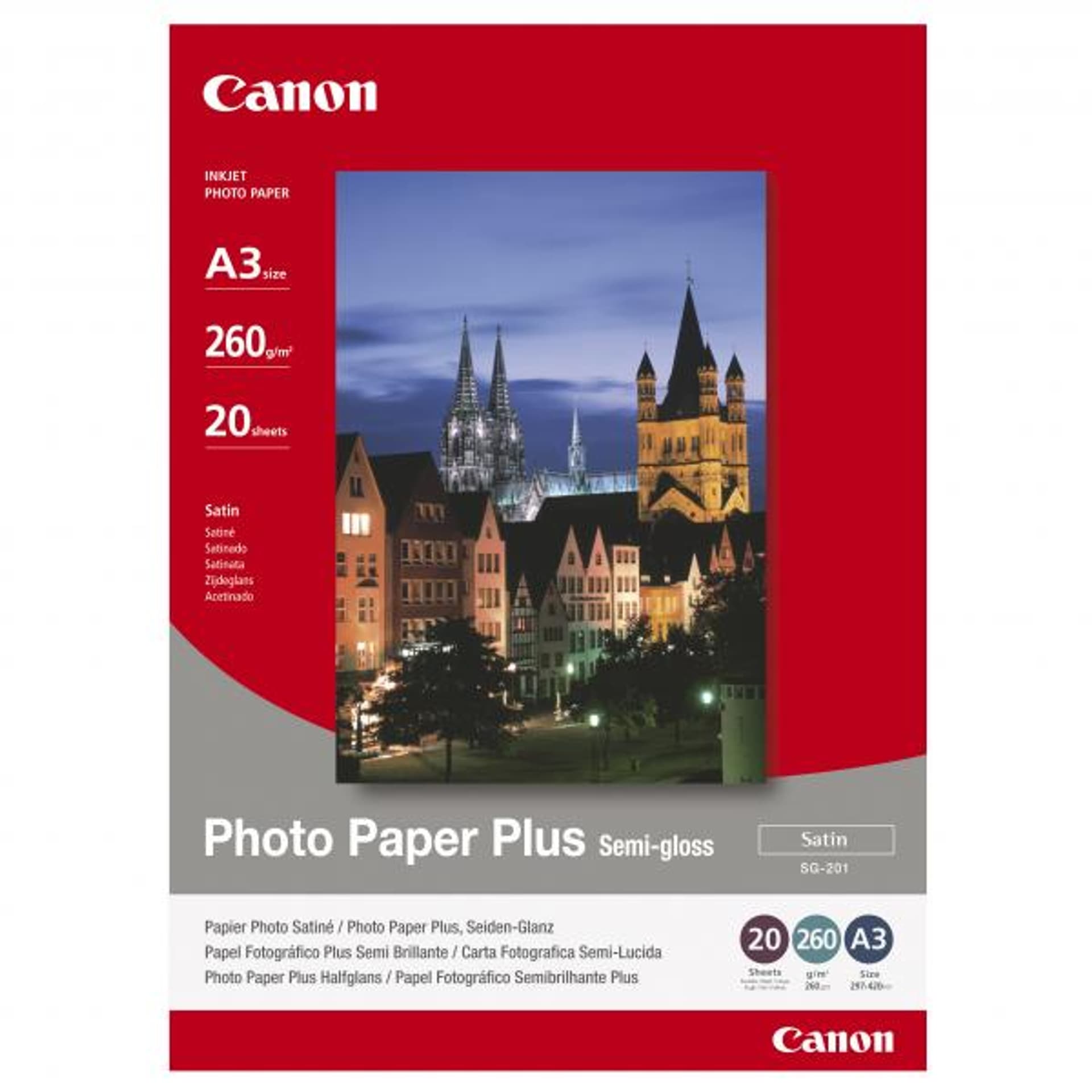 

Canon Photo Paper Plus Semi-G, foto papier, półpołysk, satynowy typ biały, A3, 260 g/m2, 20 szt., SG-201 A3, atrament