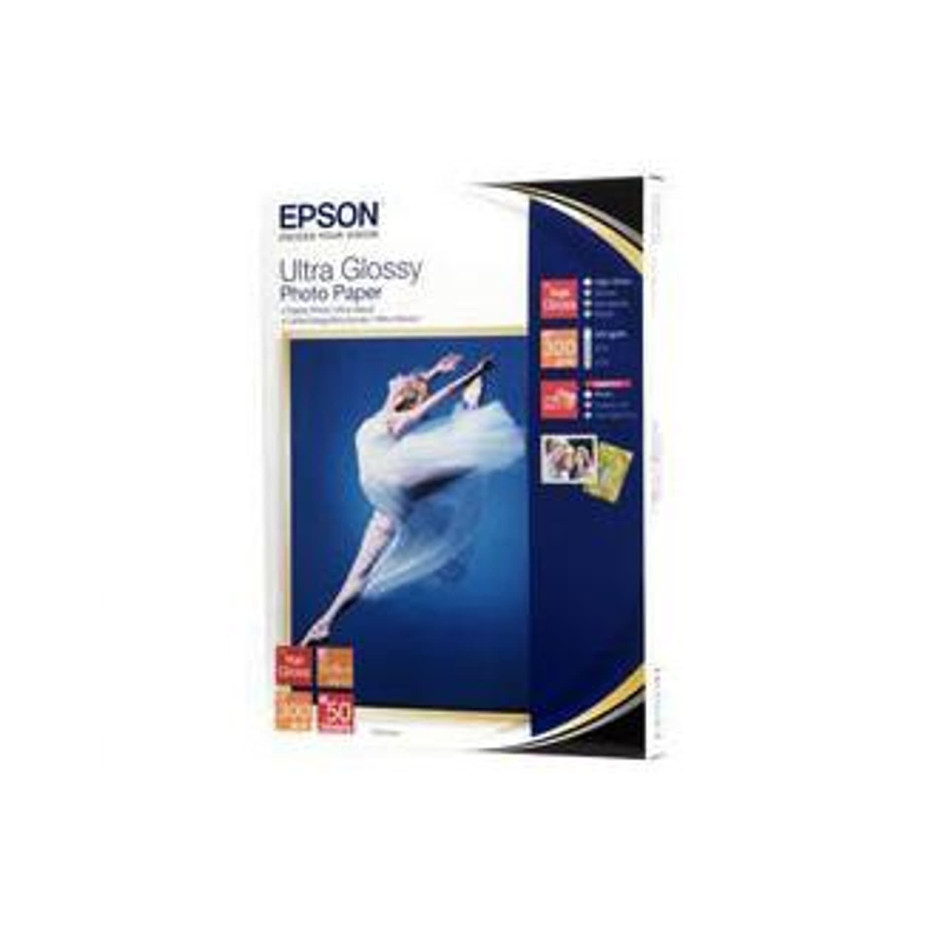 

Epson Ultra Glossy Photo Pape, foto papier, połysk, biały, R200, R300, R800, RX425, RX500, 13x18cm, 5x7", 300 g/m2, 50 szt., C13S0