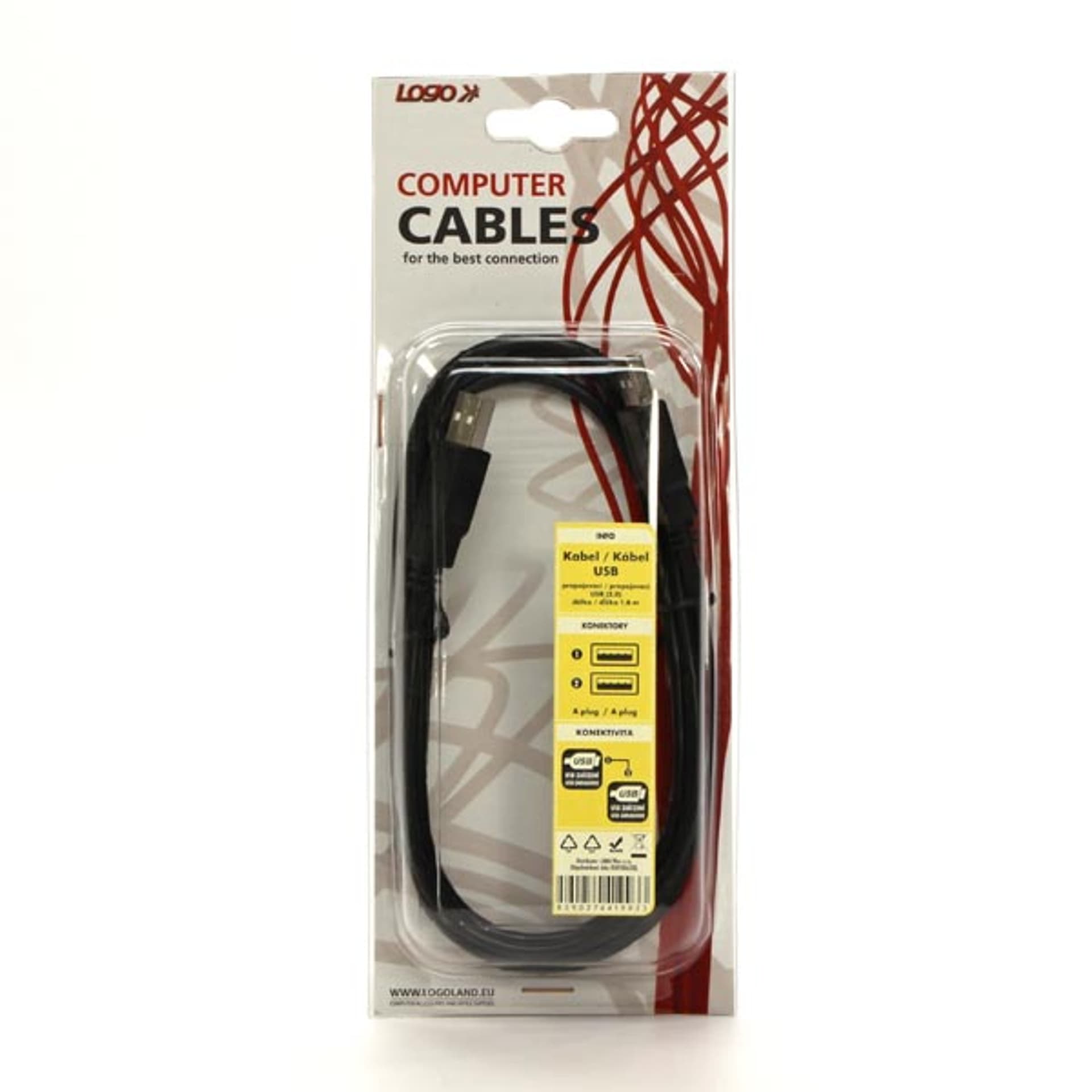 

Logo USB kabel (2.0), USB A M - USB A M, .8m, czarny, blistr, High Speed, 2.0)/usb a m - usb a m/czarny/blistr/high spee