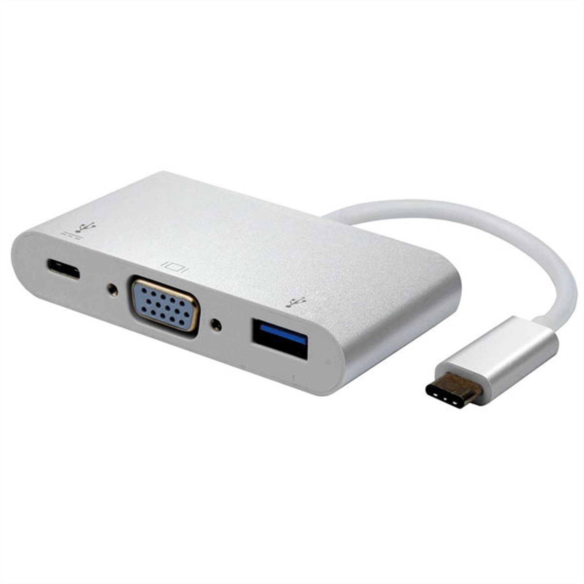 

USB/Video Adapter + HUB, DP Alt Mode, USB C (M) - VGA (D-sub) (F) + USB C (F) (PD) + USB A (F), srebrny, plastic bag 1920x1200@60, F)/srebrny/plastic bag 1920x1200@6