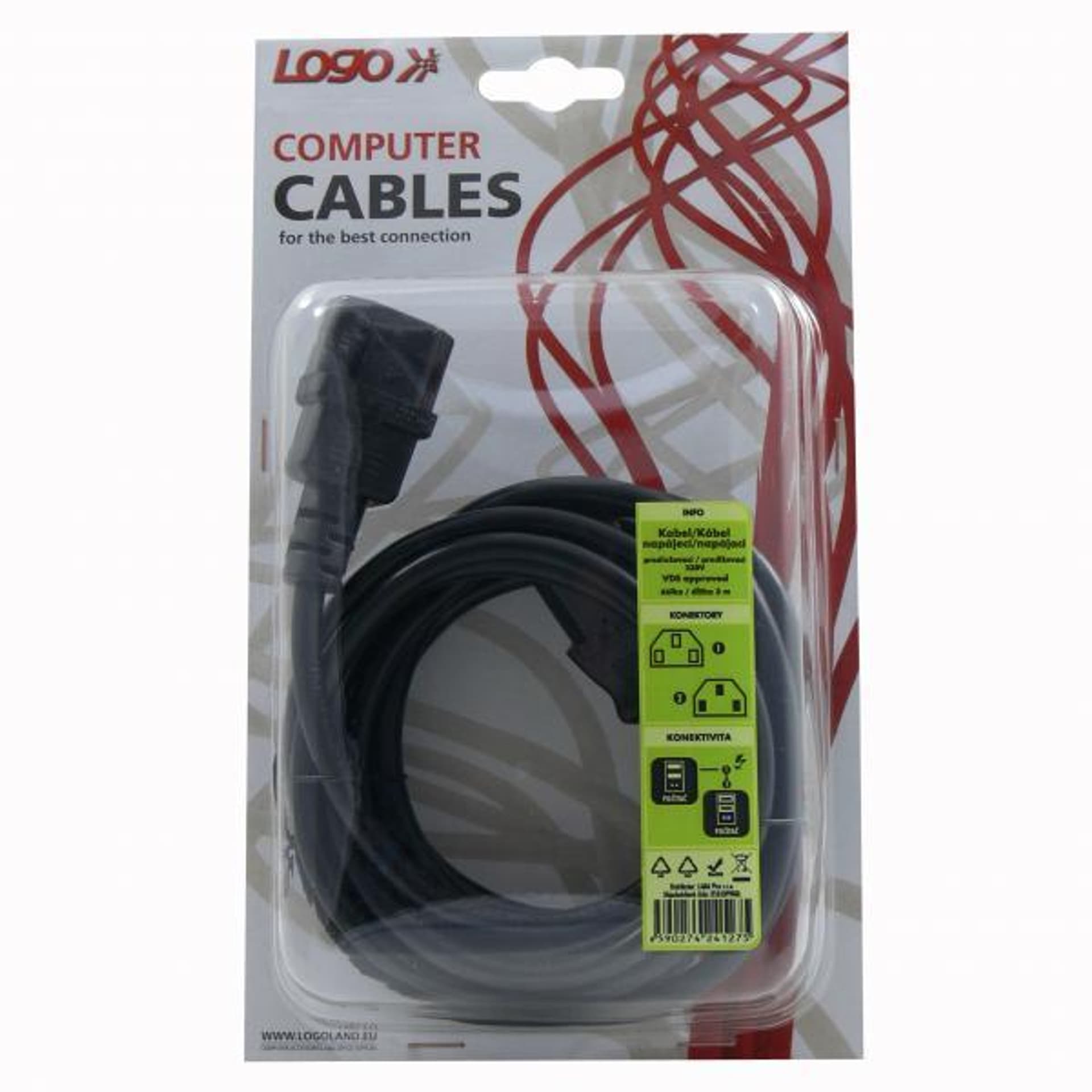 

Kabel sieciowy 230V przedłużacz, C13 - C14, 3m, VDE approved, czarny, Logo, blistr