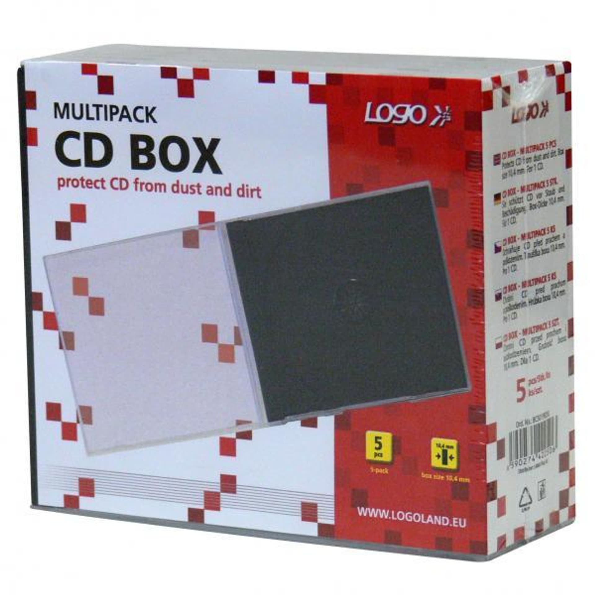 

Box na 1 szt. CD, przezroczysty, czarny tray, Logo, 10,4 mm, 5-pack