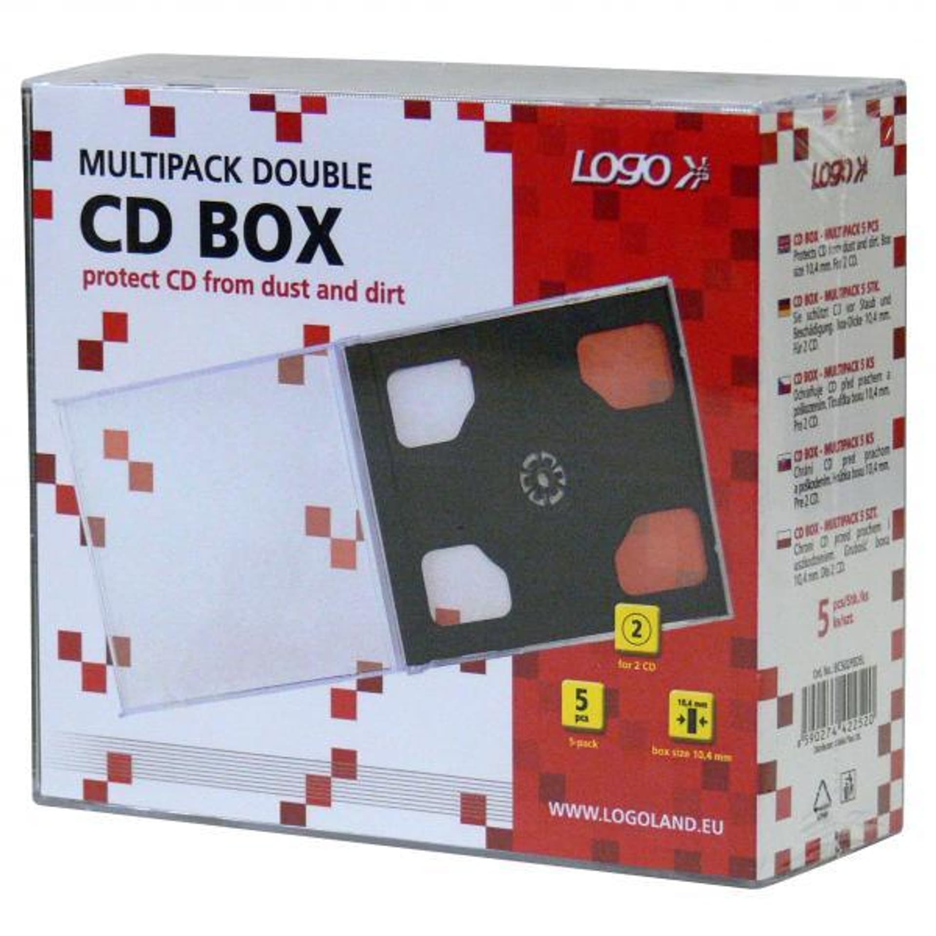 

Box na 2 szt. CD, przezroczysty, czarny tray, Logo, 10,4 mm, 5-pack