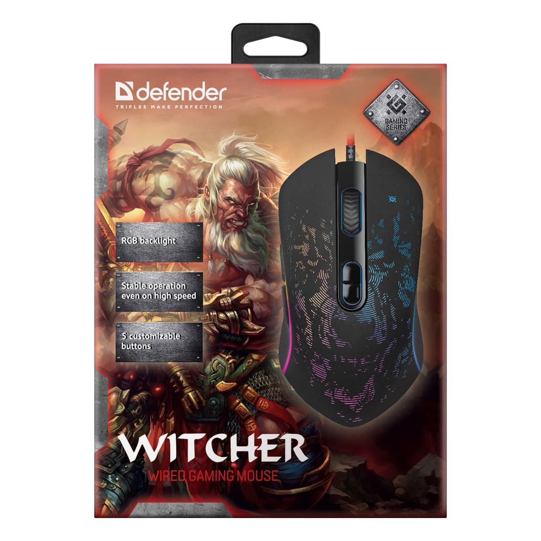 

Defender Mysz Witcher GM-990, 3200DPI, optyczna, 7kl., przewodowa USB, czarna, do gry, RGB