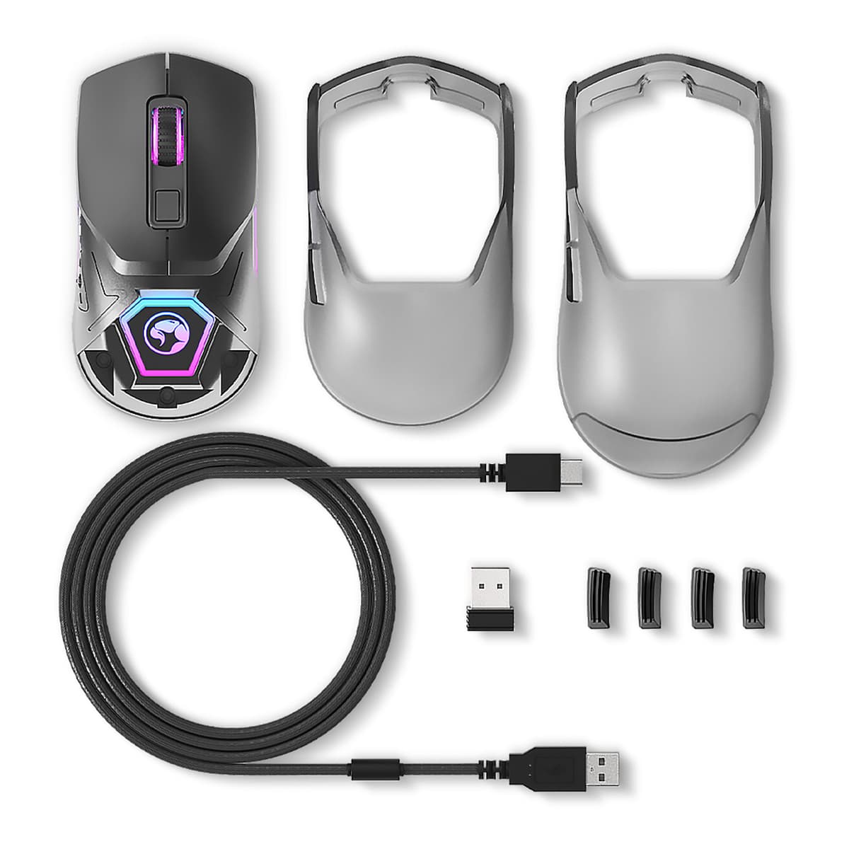 

Marvo Mysz Fit Pro G1, 19000DPI, 2.4 [GHz], optyczna, 7kl., bezprzewodowa, szara, wbudowany akumulator, podświetlenie RGB