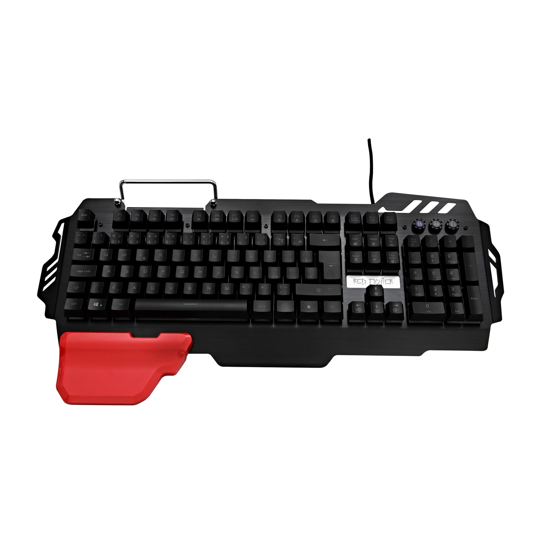 

Red Fighter K2, klawiatura CZ/SK, do gry, podświetlona rodzaj przewodowa (USB), czarna, wymienna podkładka pod nadgarstek, stand d