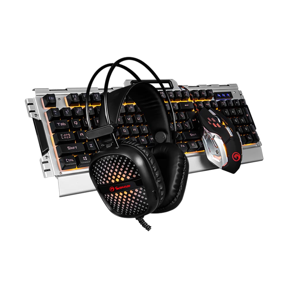 

Marvo CM303, zestaw klawiatura + mysz i słuchawki dla graczy, US, do gry, membranowa rodzaj przewodowa (USB), czarno-srebrna, podś, Usb)/czarno-srebrna/pod