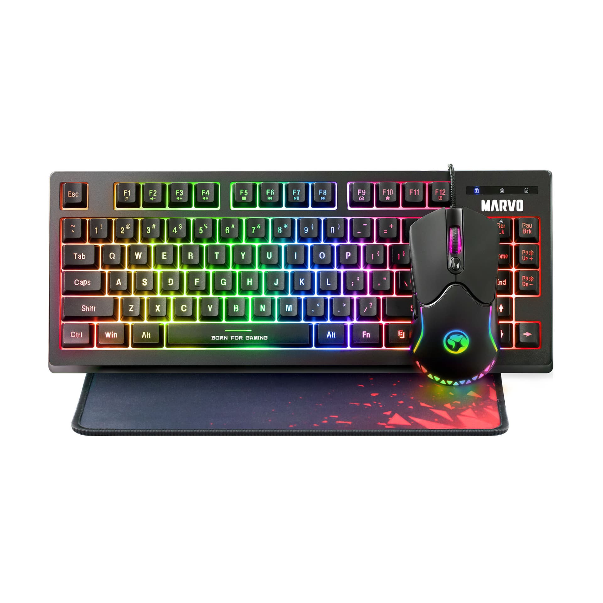 

Marvo CM310 EN, RGB zestaw klawiatura + mysz i podkładka dla graczy, US, do gry, membranowa rodzaj przewodowa (USB), czarna, podśw, Usb)/czarna/podś