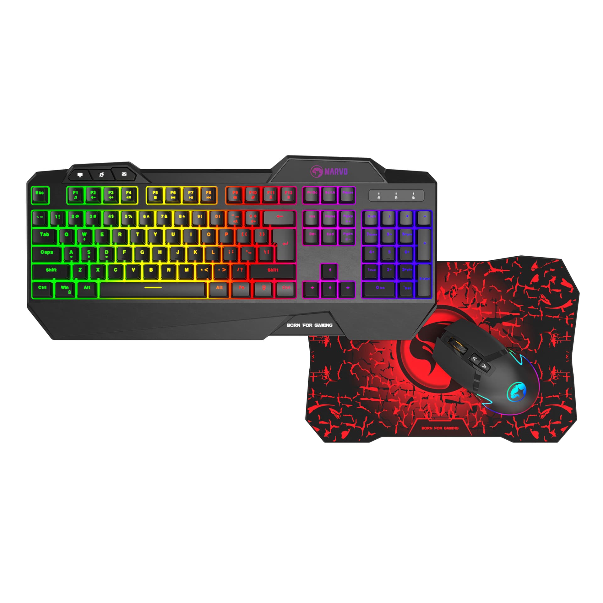 

Marvo CM306, zestaw klawiatura + mysz i podkładka dla graczy, CZ/SK, do gry, membranowa rodzaj przewodowa (USB), czarna, podświetl, Usb)/czarna/podświet