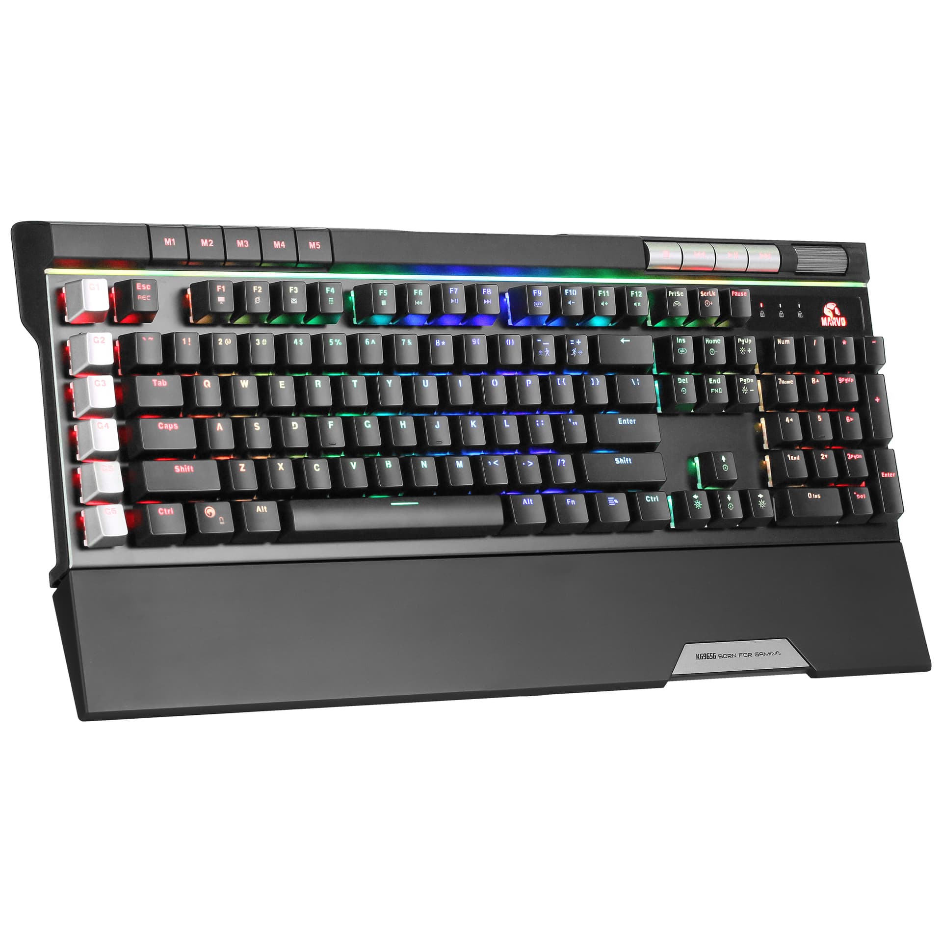 

Marvo KG965G, klawiatura US, do gry, niebieskie przełączniki rodzaj przewodowa (USB), czarna, mechaniczna, podświetlenie RGB, Usb)/czarna/mechaniczna/podświetlenie rg