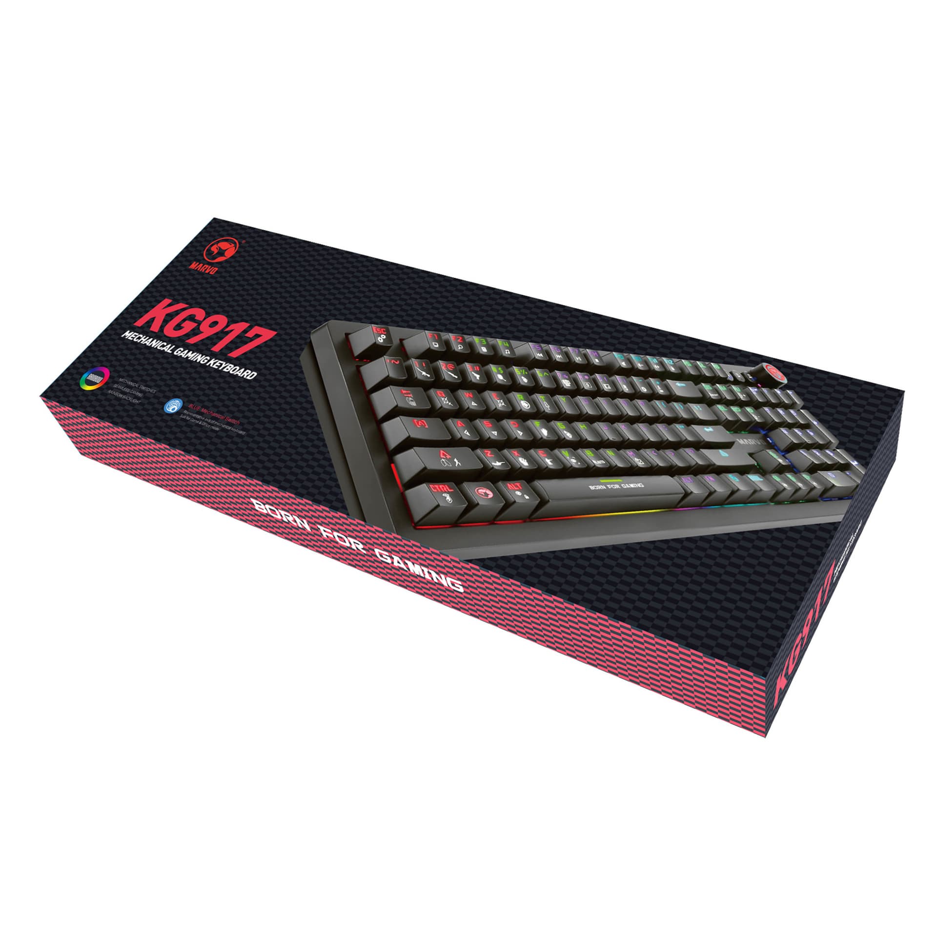 

Marvo KG917, klawiatura US, do gry, podświetlona rodzaj przewodowa (USB), czarna, mechaniczna, klawisze PUBG, Usb)/czarna/mechaniczna/klawisze pub