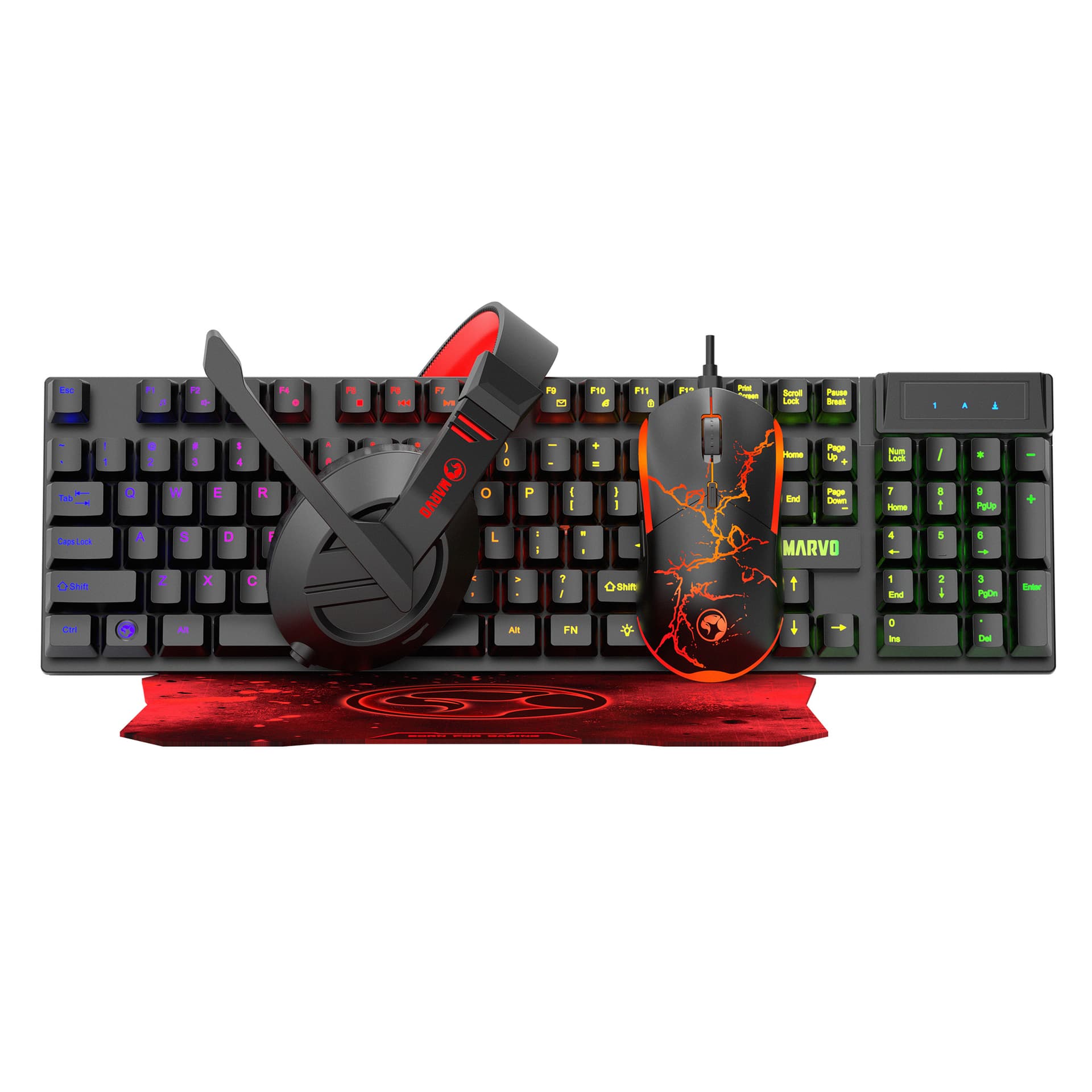 

Marvo CM409 EN, zestaw klawiatura mysz dla gracza, podkładka, klawiatura, US, do gry, membranowa rodzaj przewodowa (USB), czarna,