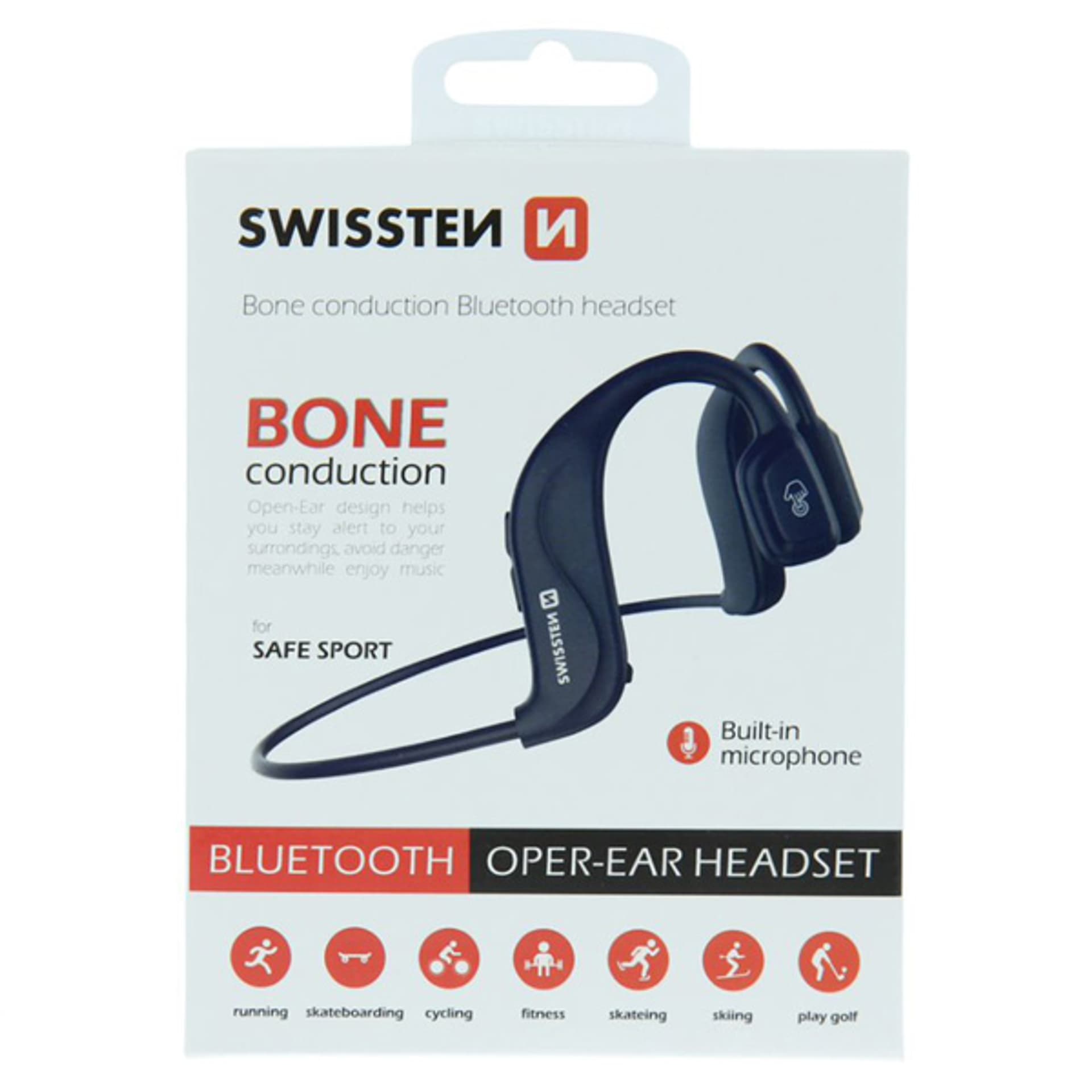 

SWISSTEN Bezprzewodowe słuchawki bluetooth Bone conduction, mikrofon, regulacja głośności, niebieska, sport typ bluetooth