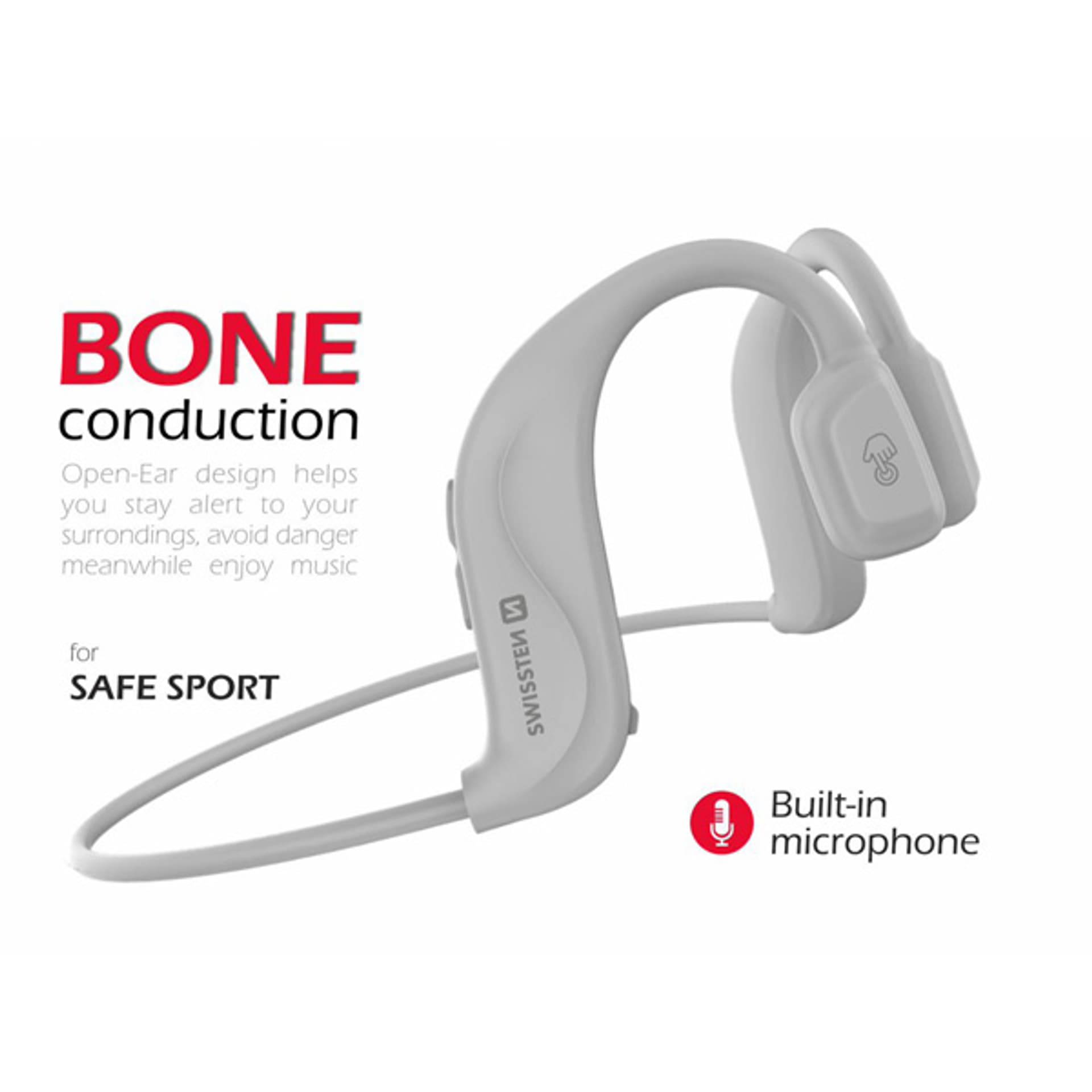 

SWISSTEN Bezprzewodowe słuchawki bluetooth Bone conduction, mikrofon, regulacja głośności, biała, sport typ bluetooth