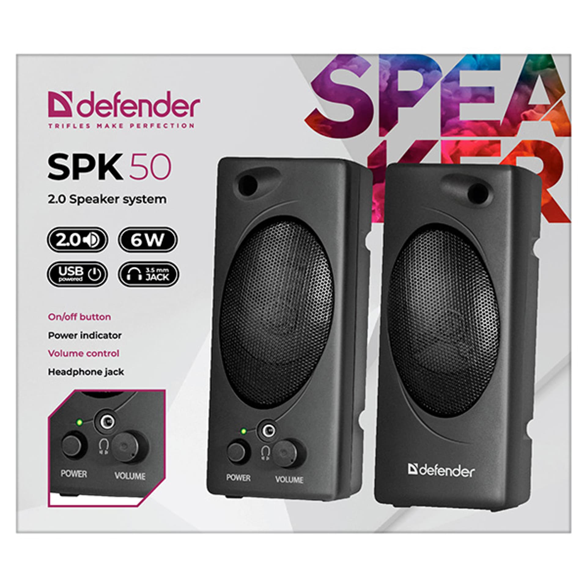 

Defender głośniki SPK 50, 2.0, 6W, czarne, regulacja głośności, gniazdo do słuchawek jack 3,5 ", 200Hz~20kHz