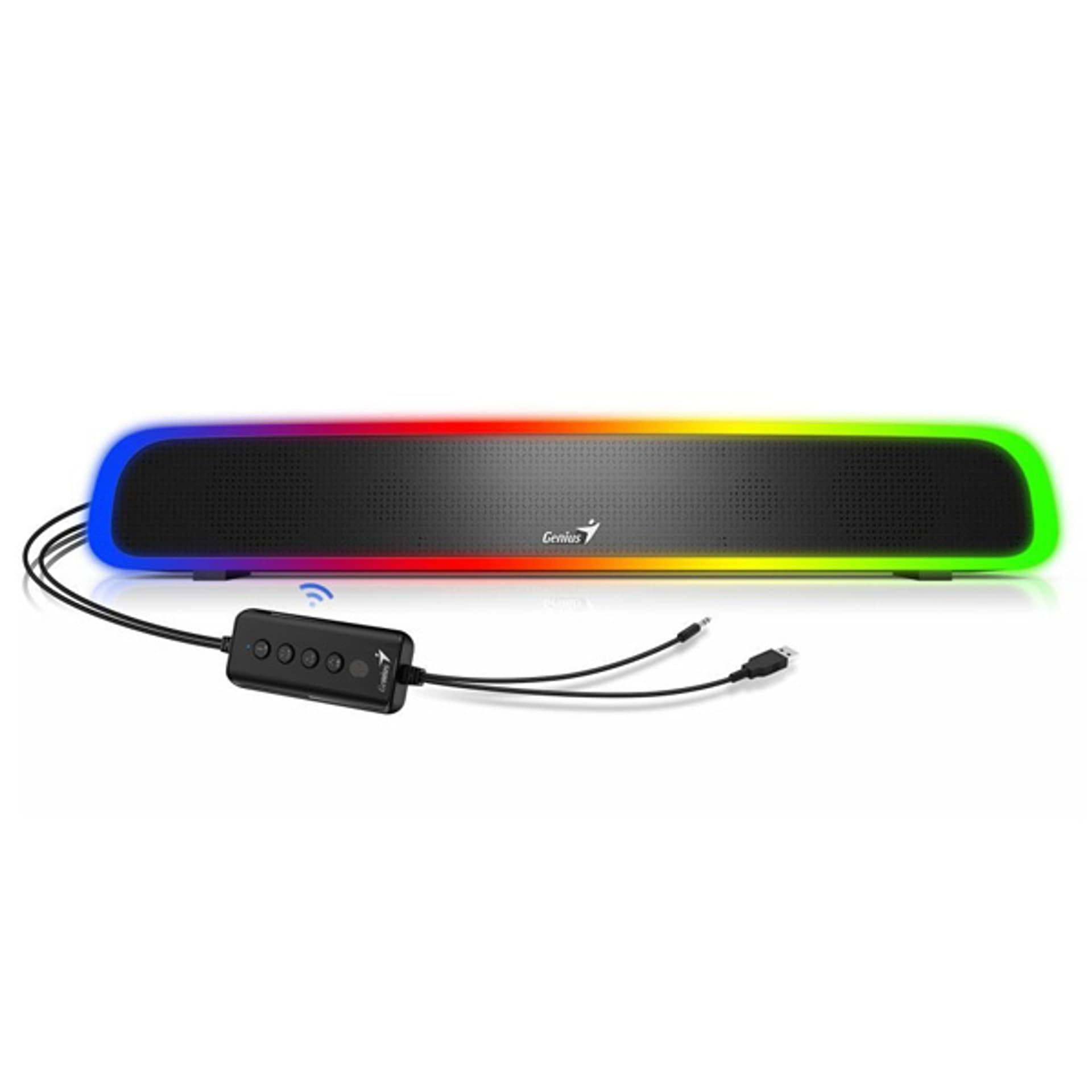 

Genius Soundbar 200BT, 2.0, 4W, czarny, regulacja głośności, podświetlane, 3,5 mm jack/ bluetooth, 120Hz-20kHz