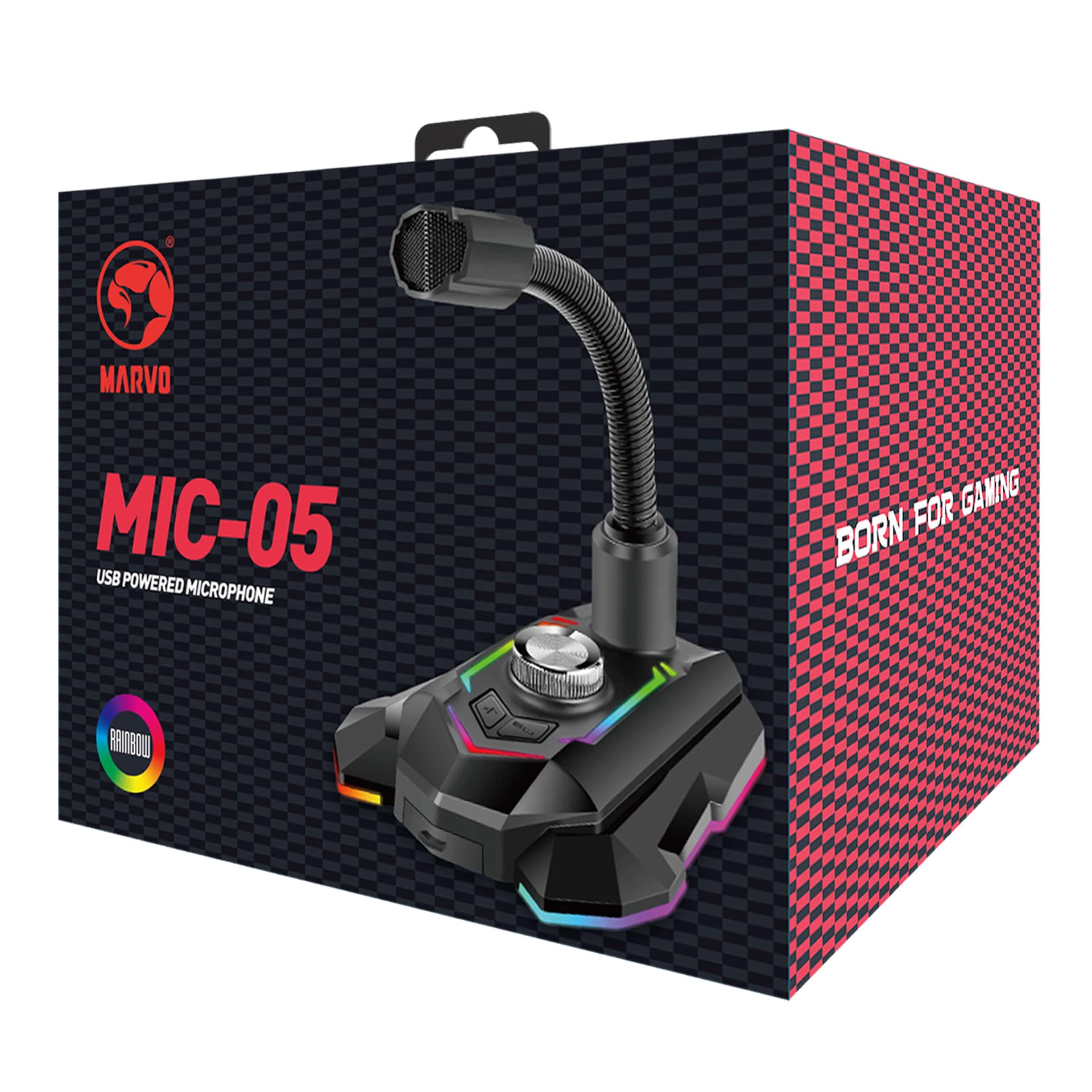

Marvo, do gry mikrofon, MIC-05, regulacja głosności, czarny, Rainbow LED, uchwyt na telefon
