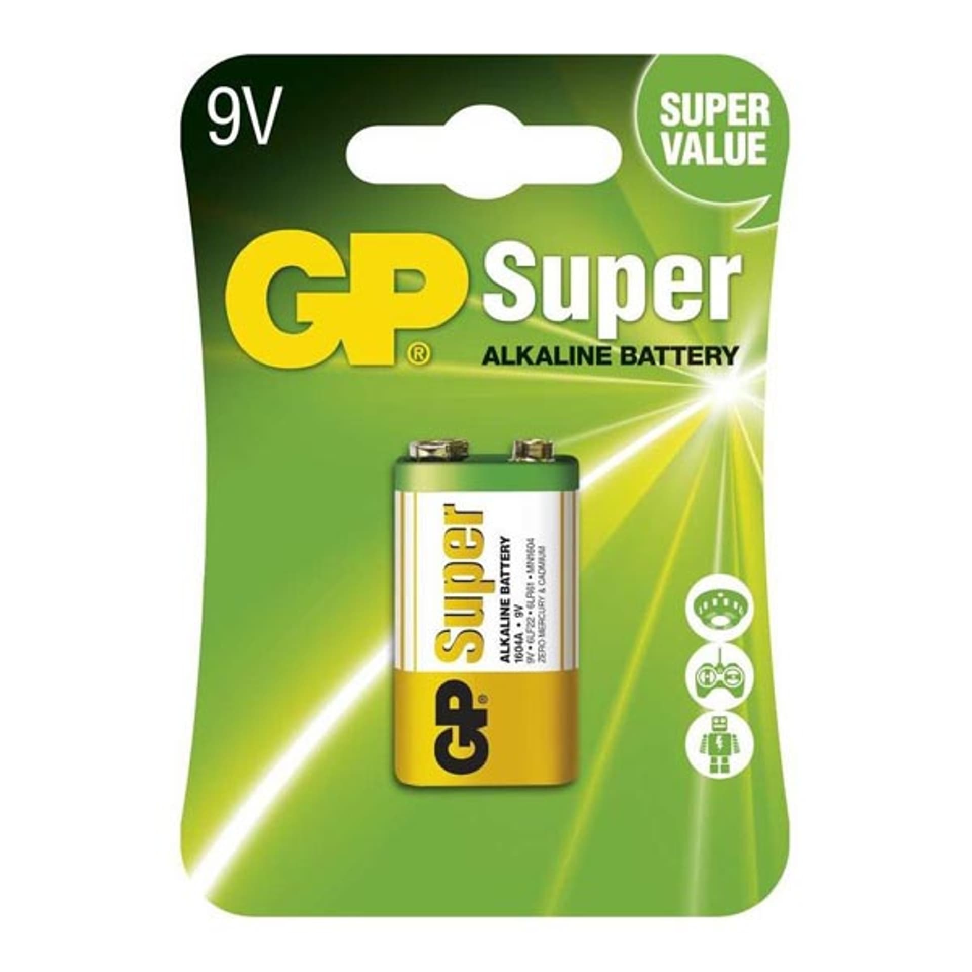 

Bateria alkaliczna, R61, 9V, GP, folia, 1-pack, SUPER